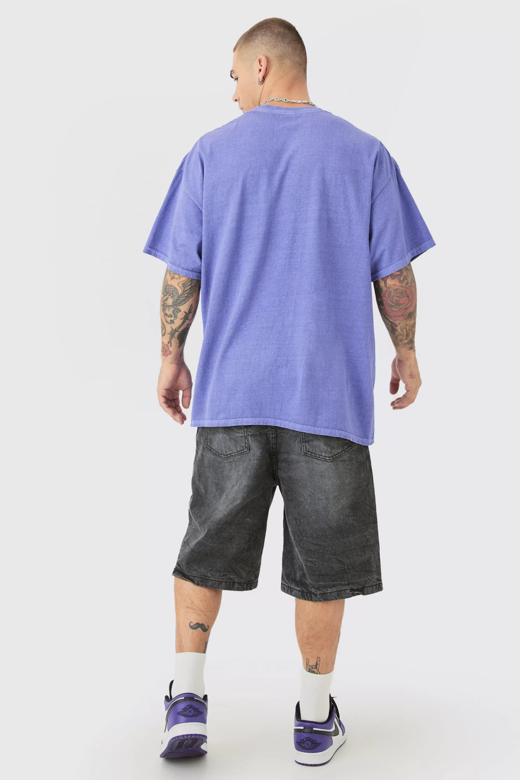 boohooMAN Oversized Joker Anime Wash License T-shirt | UK purple New