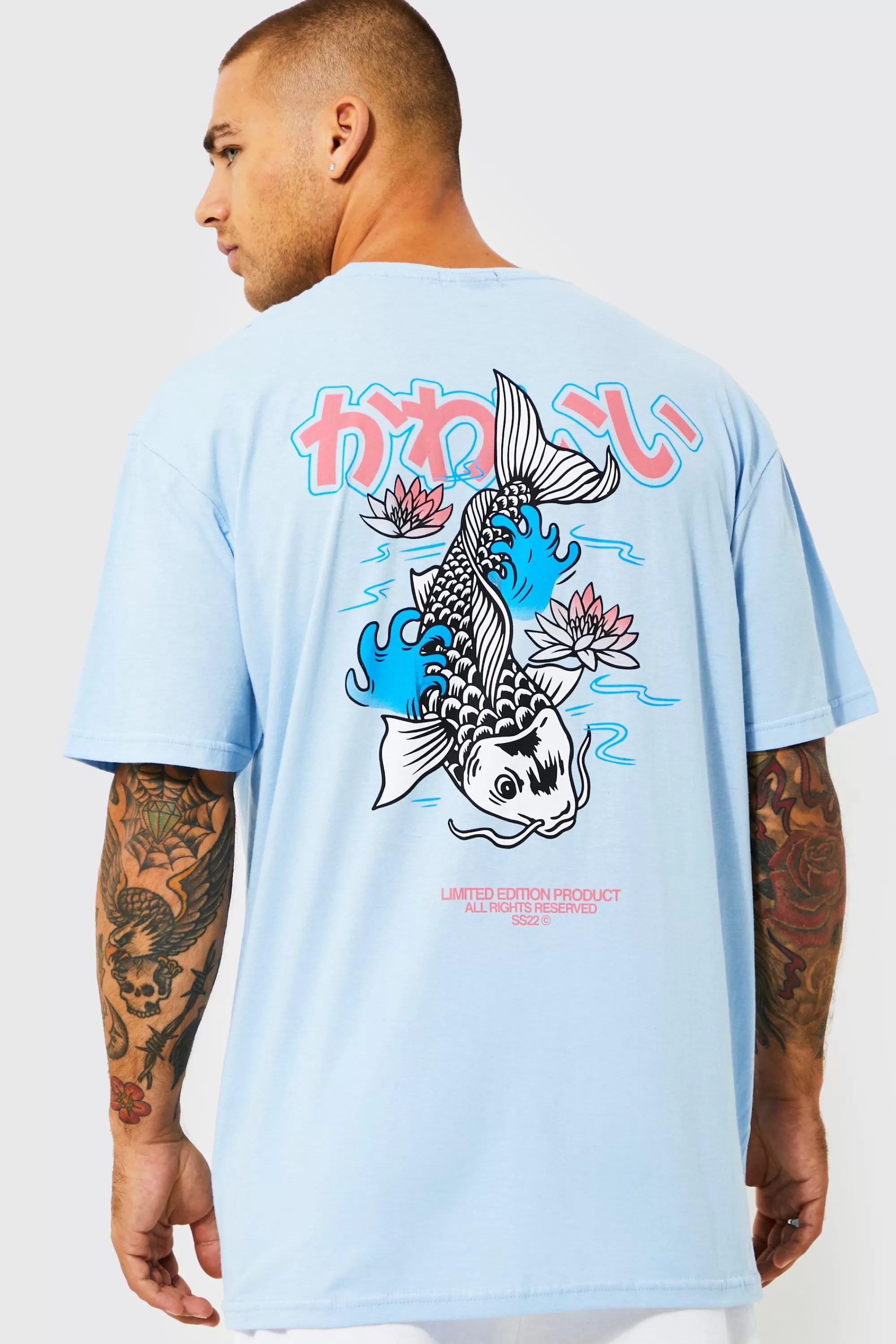 boohooMAN Oversized Koi Graphic T-shirt | UK pale blue Fashion