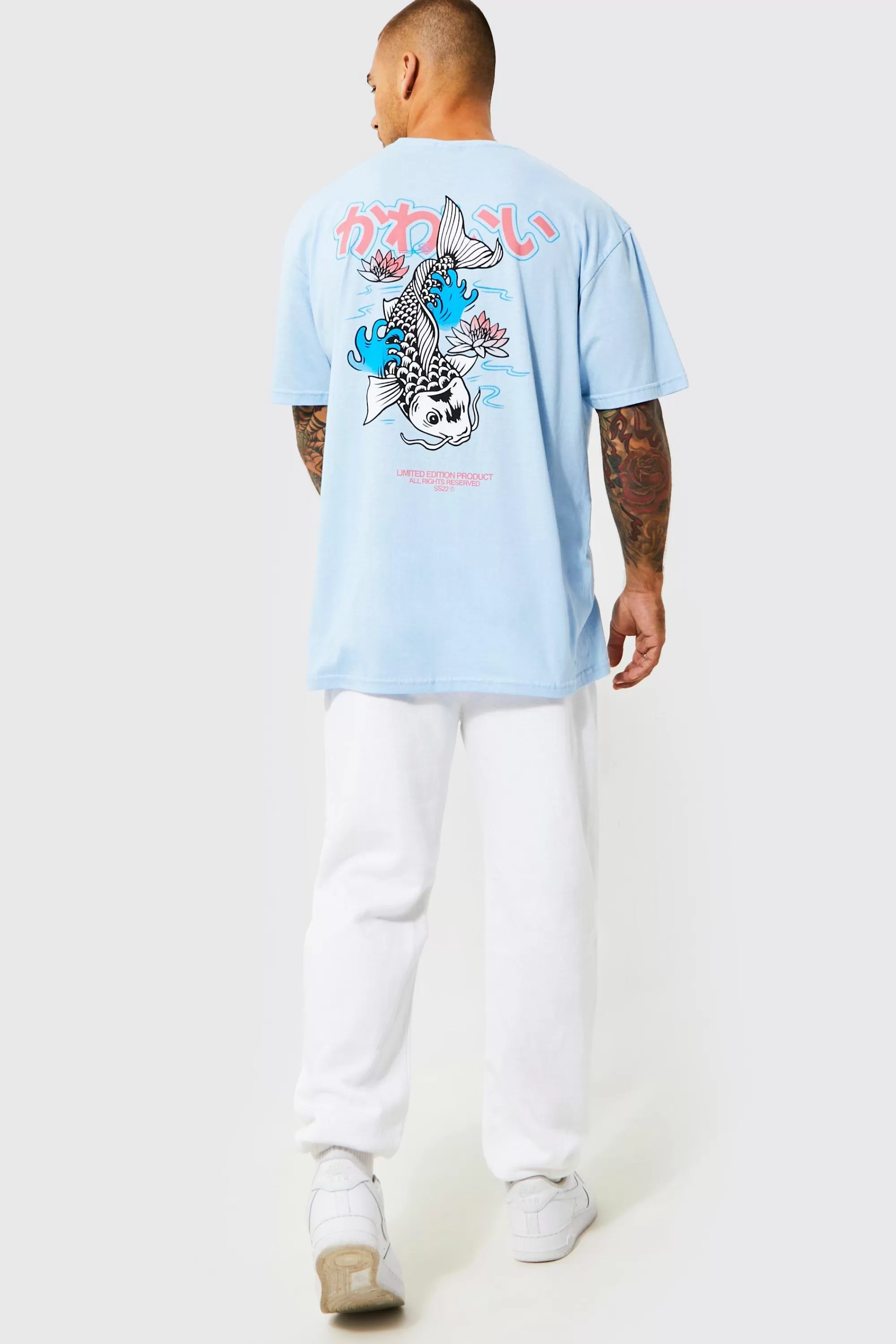boohooMAN Oversized Koi Graphic T-shirt | UK pale blue Fashion