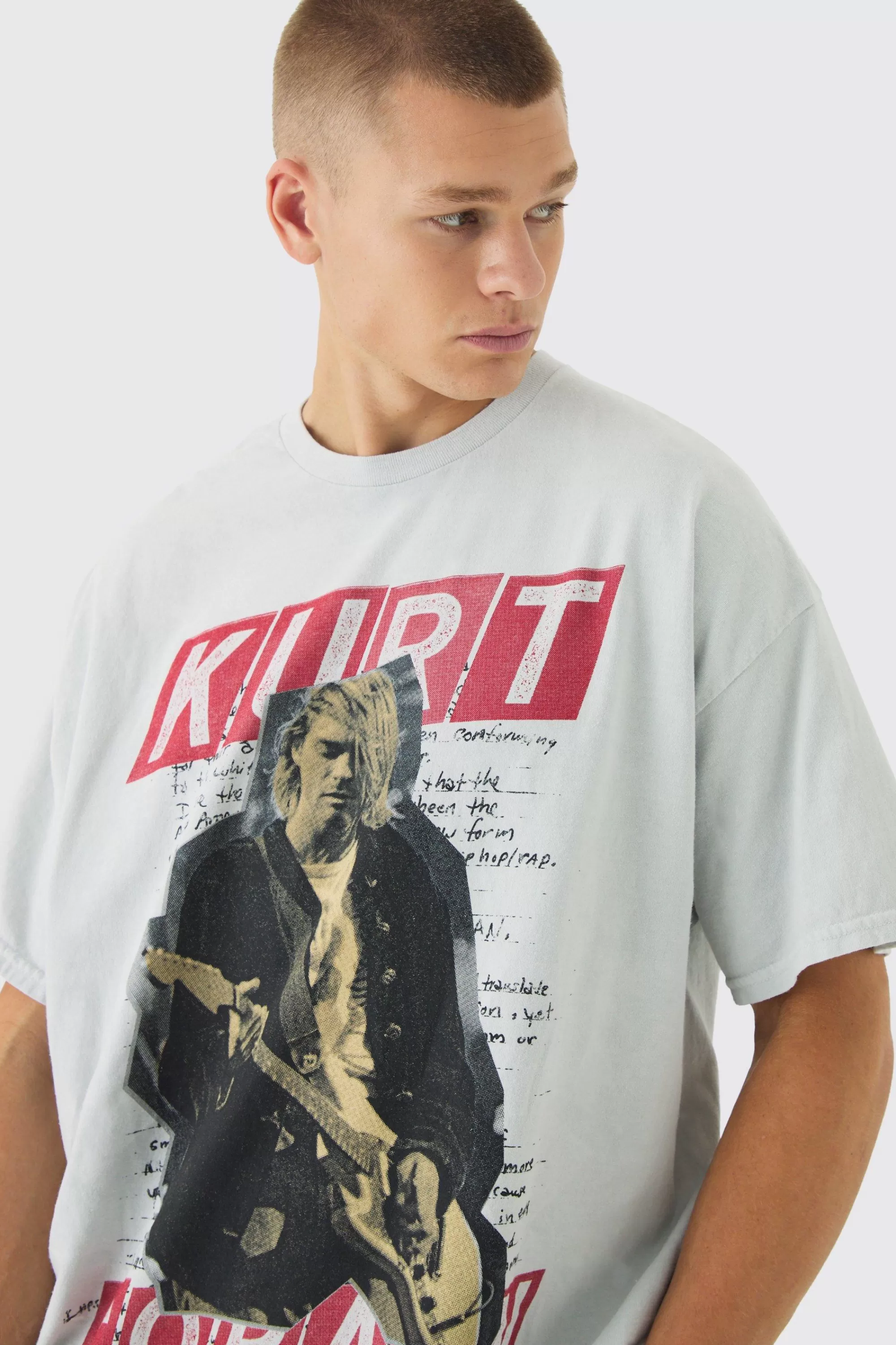 boohooMAN Oversized Kurt Cobain License Print T-Shirt | UK grey Best
