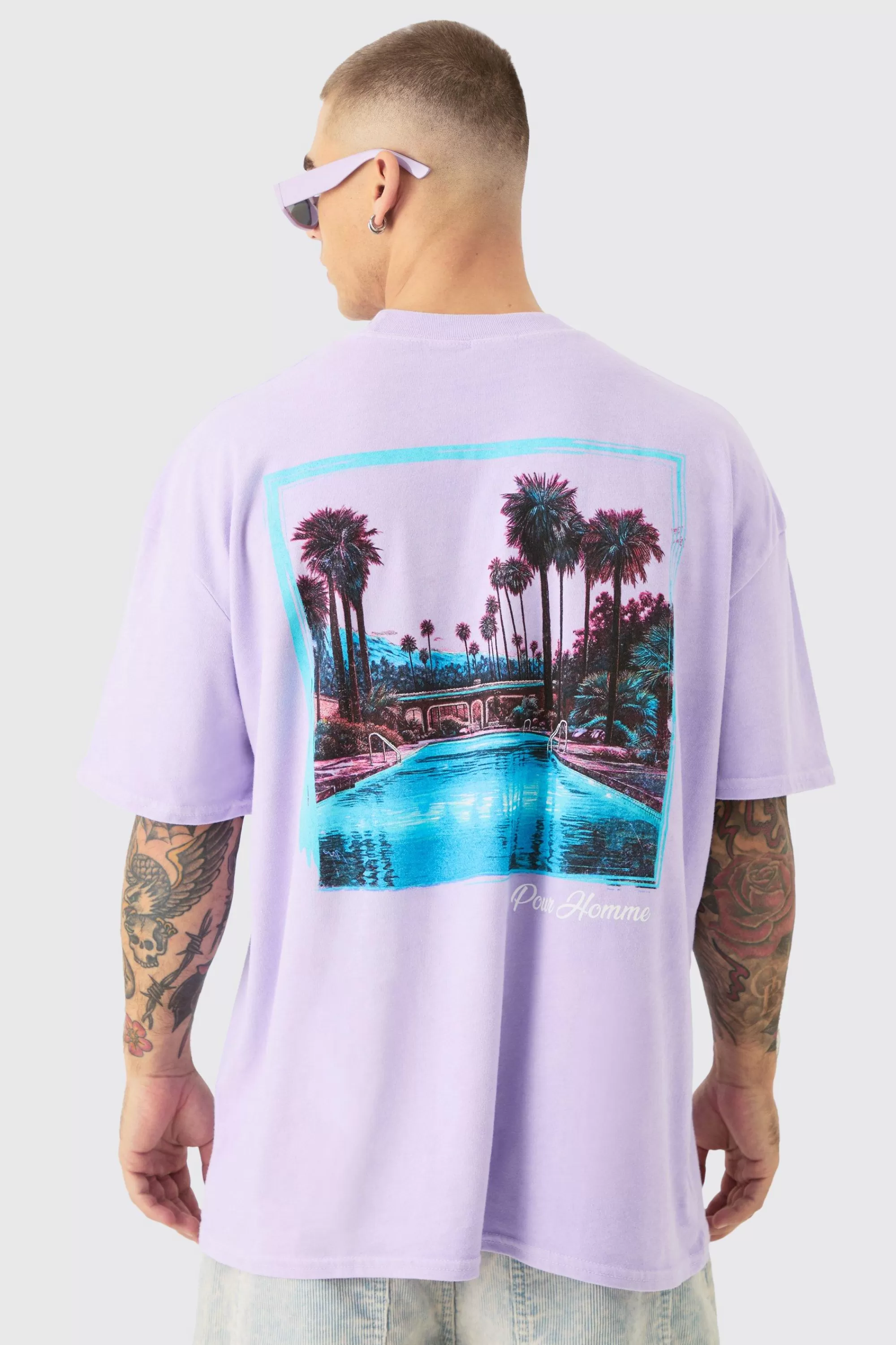 boohooMAN Oversized Landscape Picture Back Print T-shirt | UK lilac Online