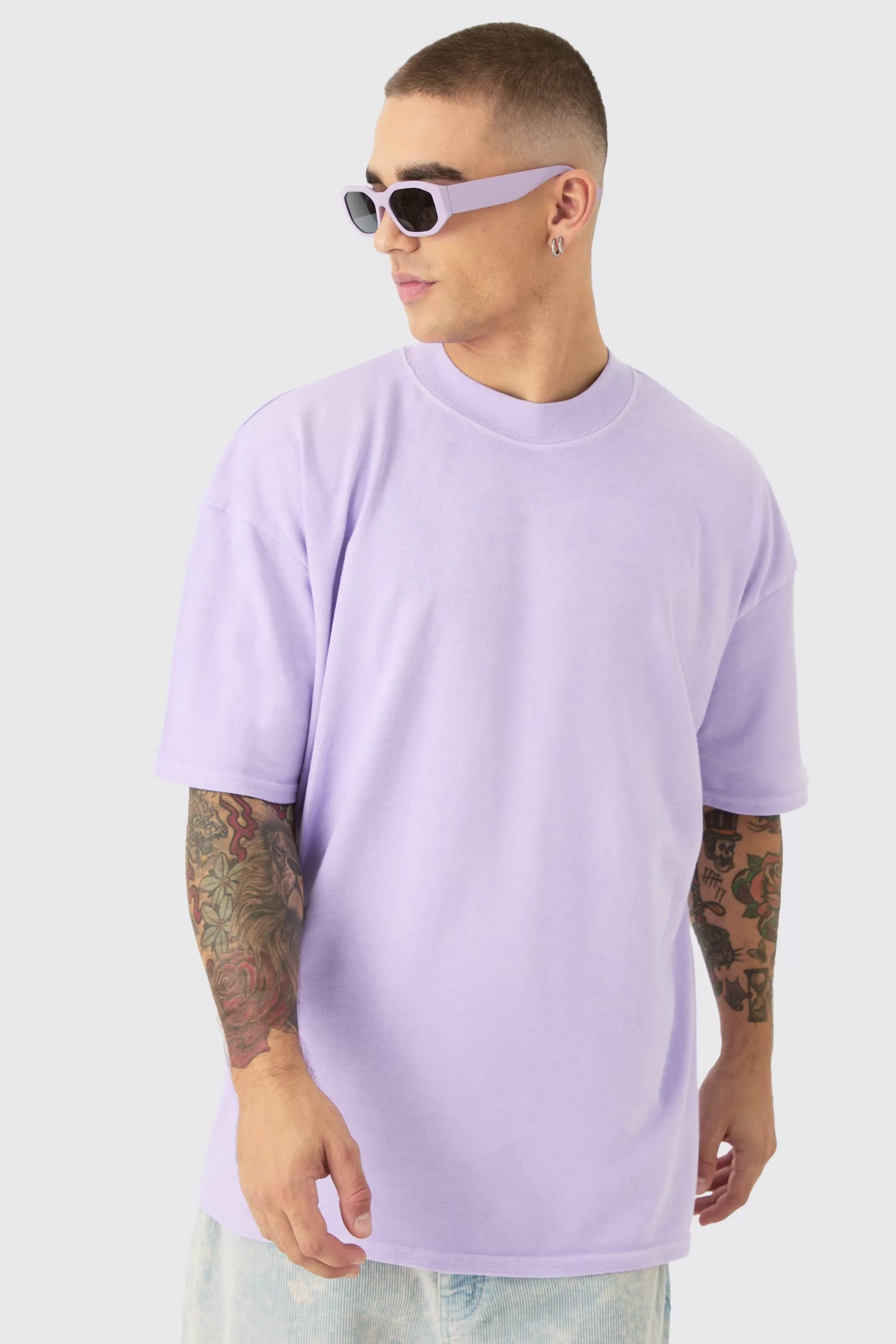 boohooMAN Oversized Landscape Picture Back Print T-shirt | UK lilac Online