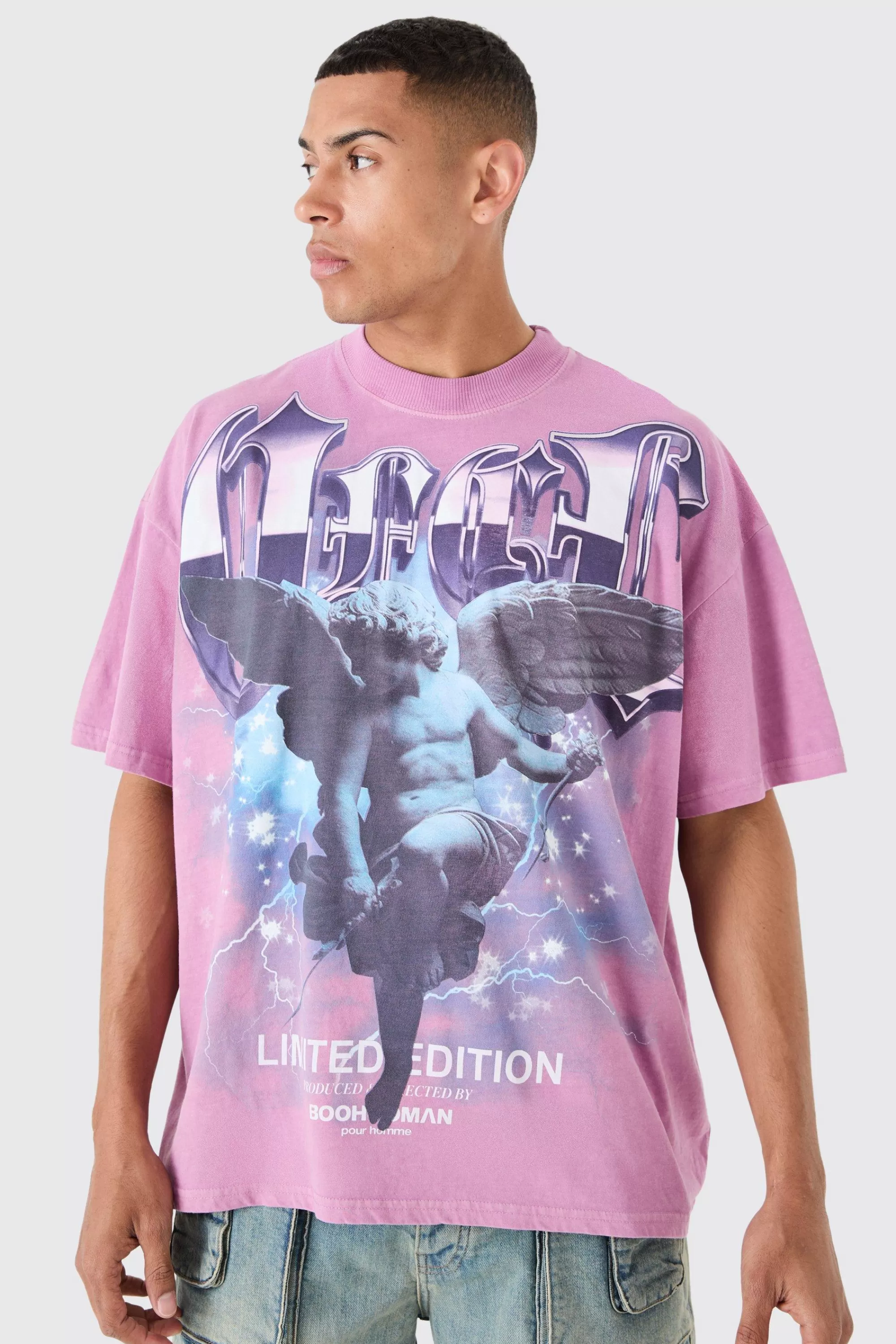 boohooMAN Oversized Large Scale OFCL Renaissance Print T-shirt | UK purple Discount