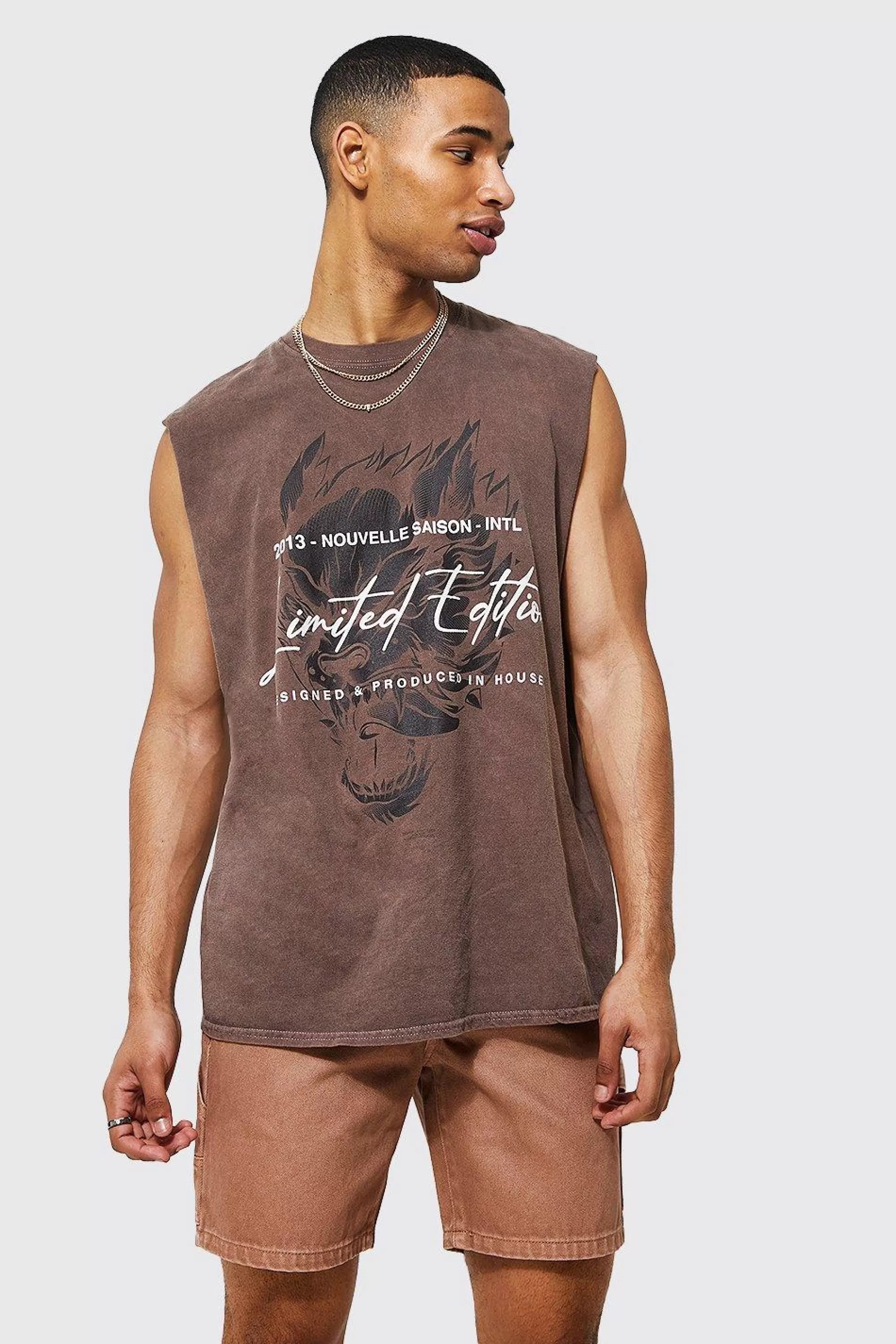 boohooMAN Oversized Limited Graphic Overdye Tank | UK brown Best Sale