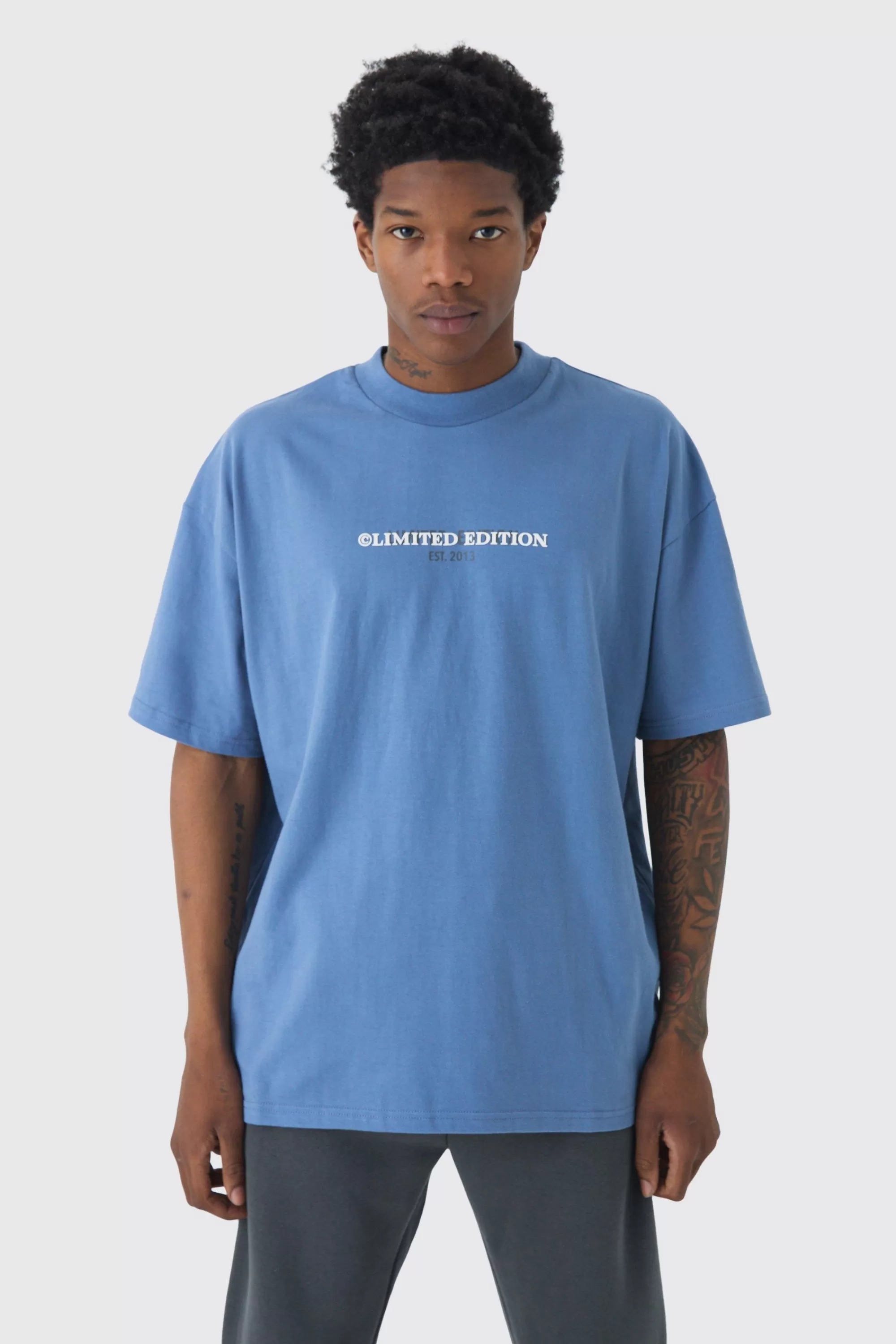 boohooMAN Oversized Limited Heavy T-shirt | UK dusty blue New