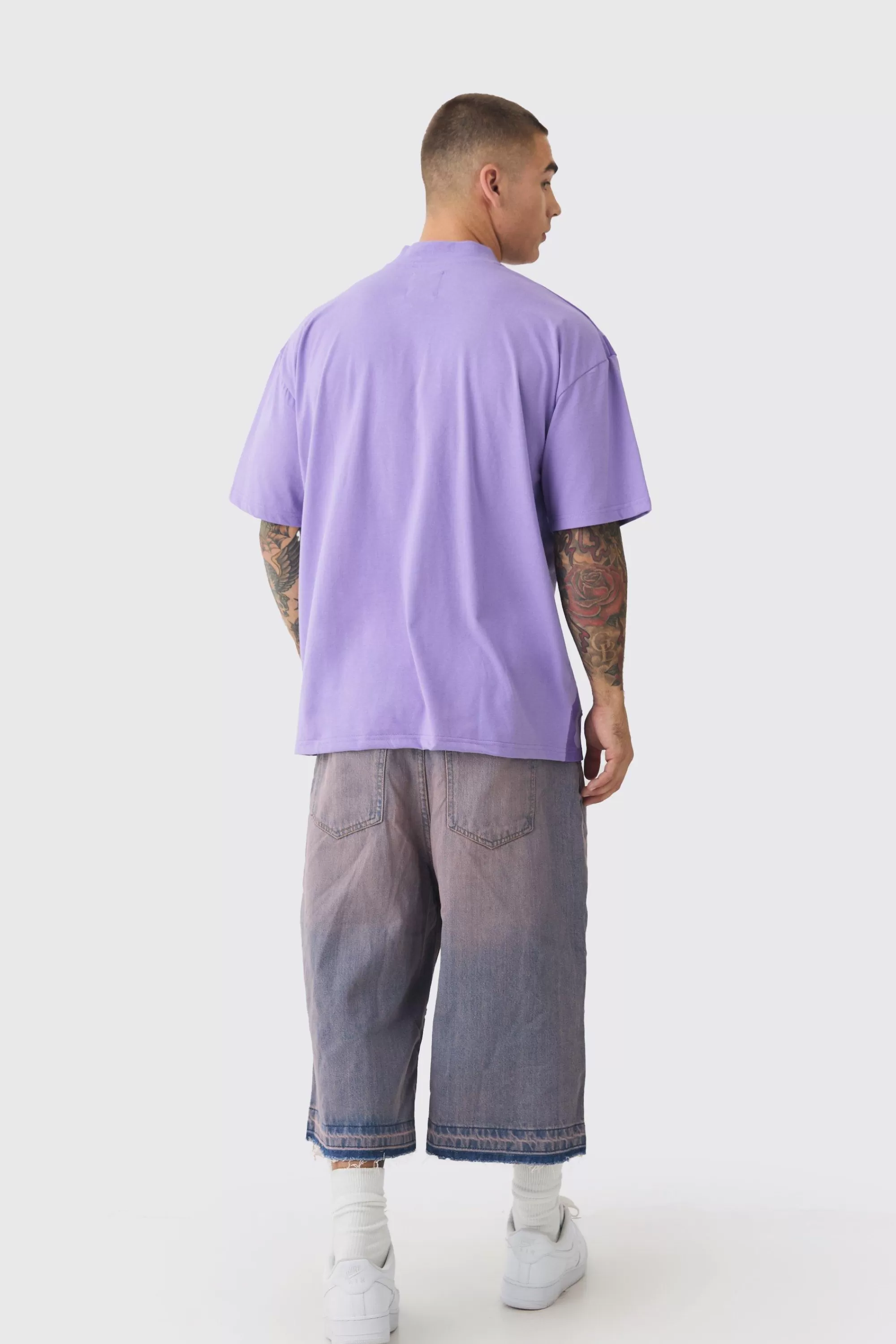 boohooMAN Oversized OFCL Man Homme Distressed Heavyweight T-shirt | UK purple Best Sale