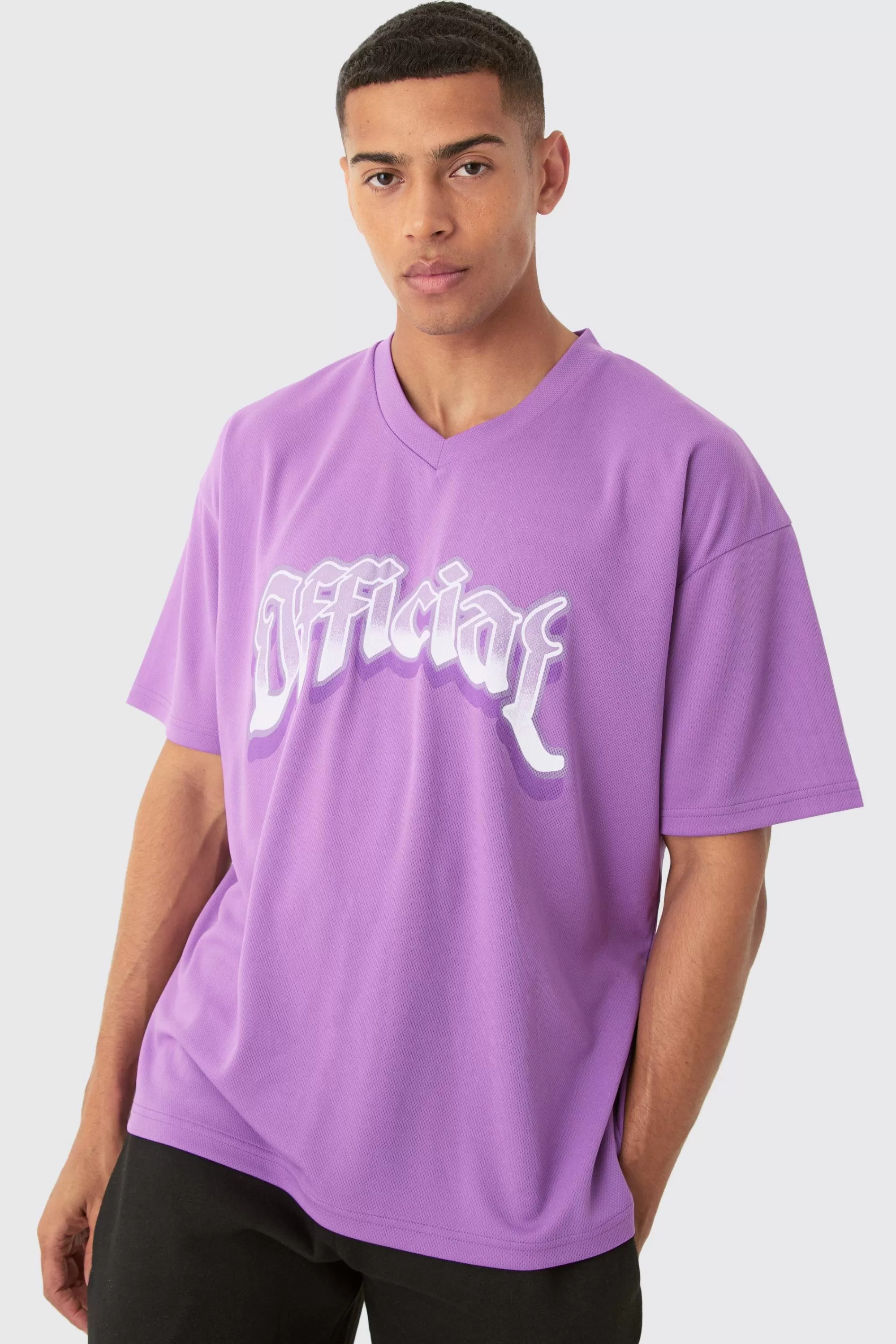 boohooMAN Oversized Official Mesh Varsity Top | UK purple Cheap