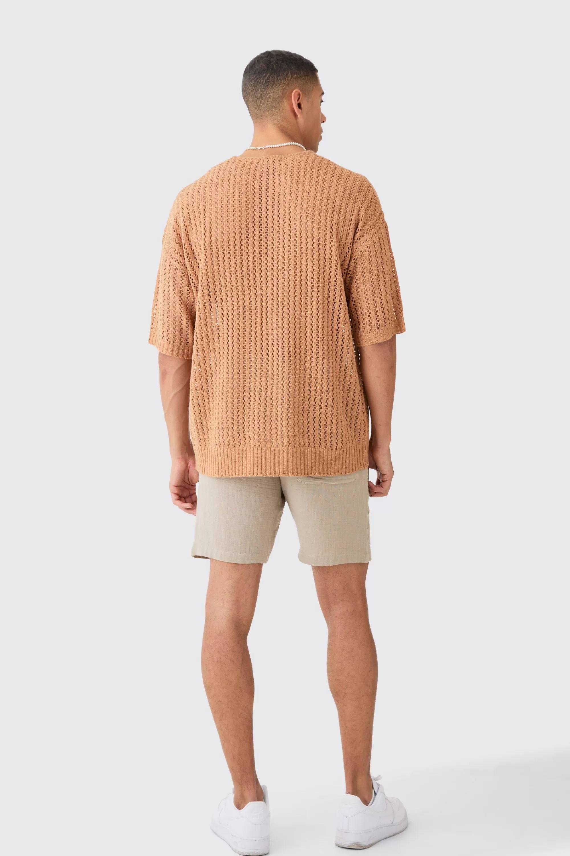 boohooMAN Oversized Open Stitch Tshirt With Pocket In | UK taupe Best Sale
