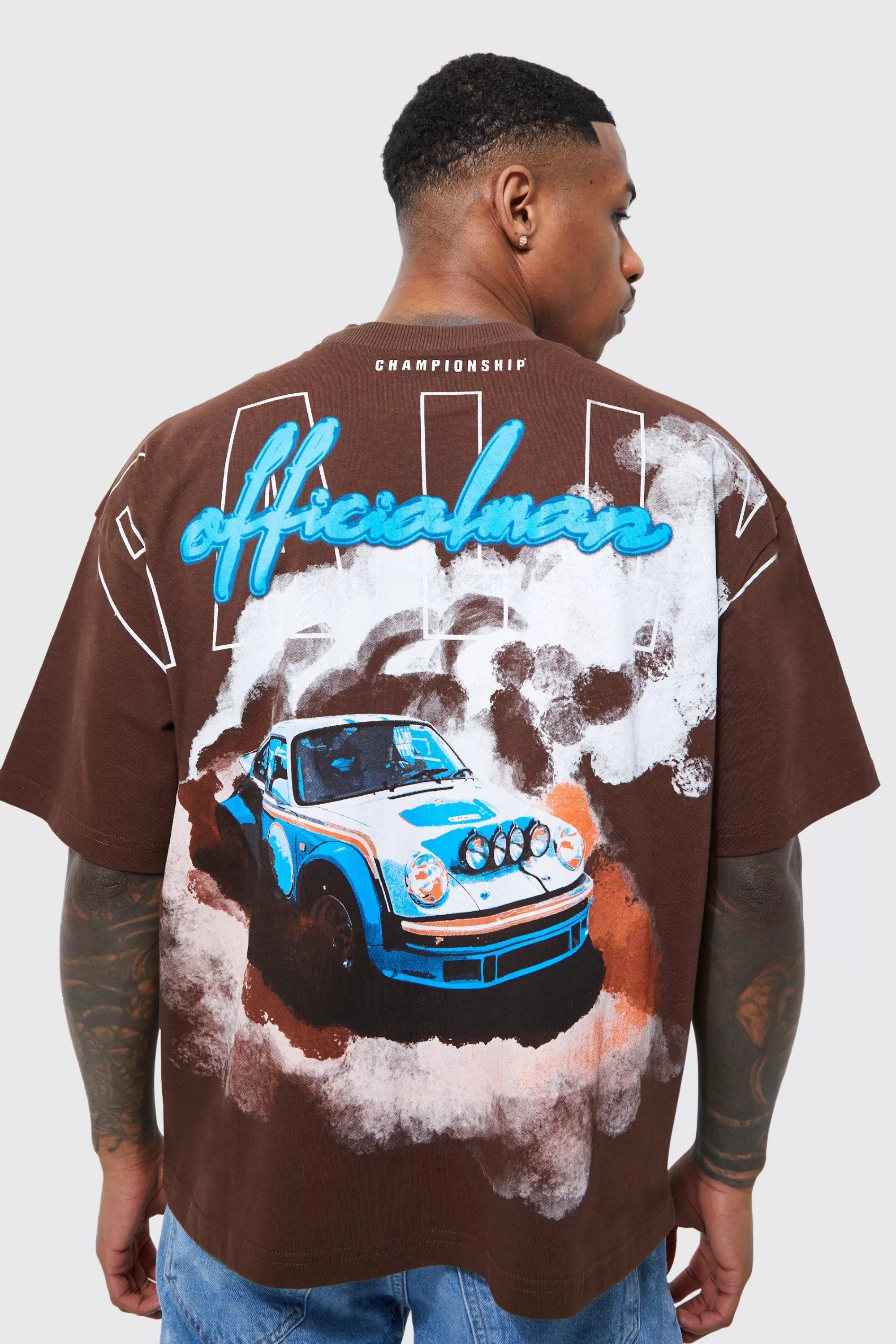 boohooMAN Oversized Over Seams Boxy Rally Graphic T-shirt | UK coffee Flash Sale