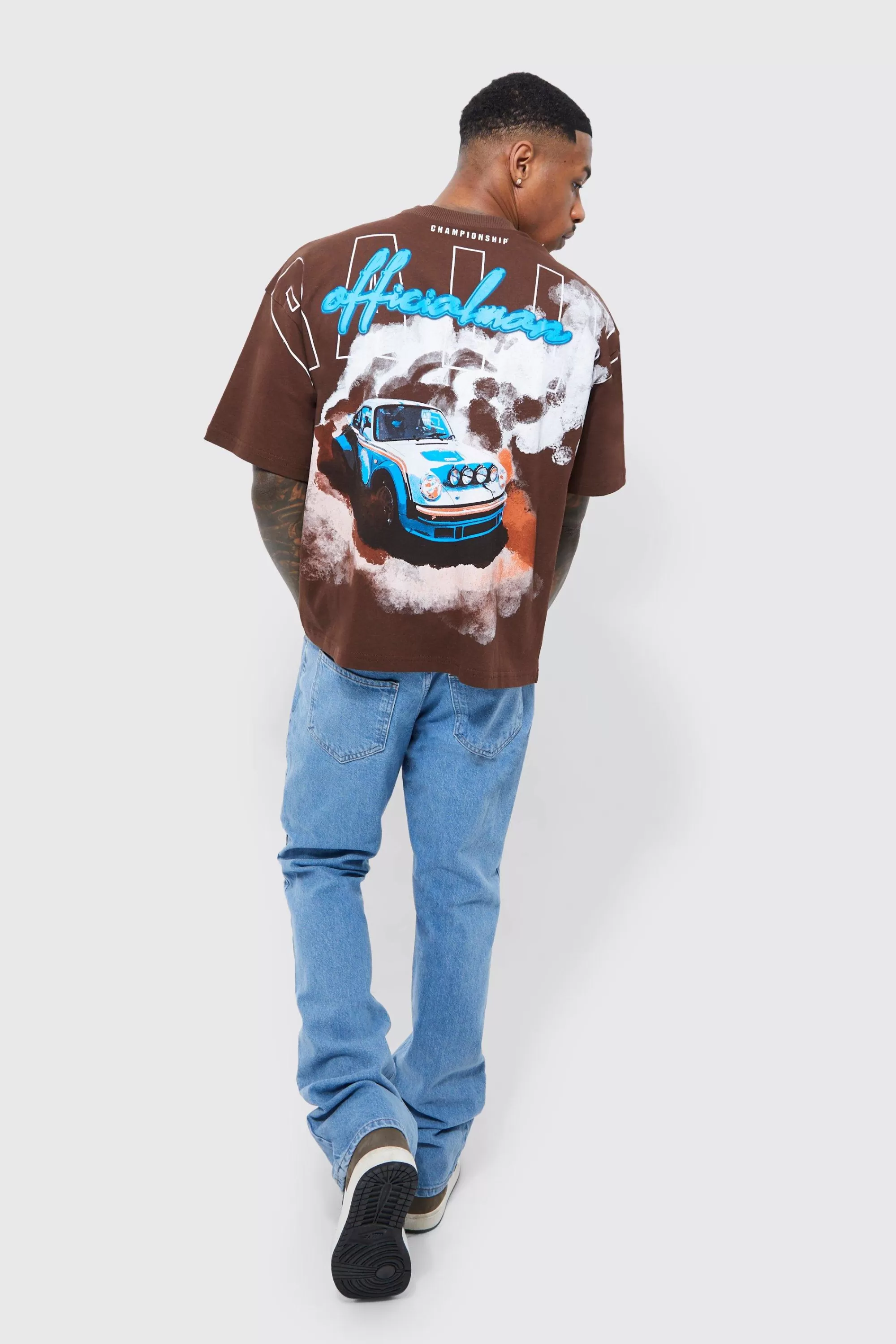 boohooMAN Oversized Over Seams Boxy Rally Graphic T-shirt | UK coffee Flash Sale