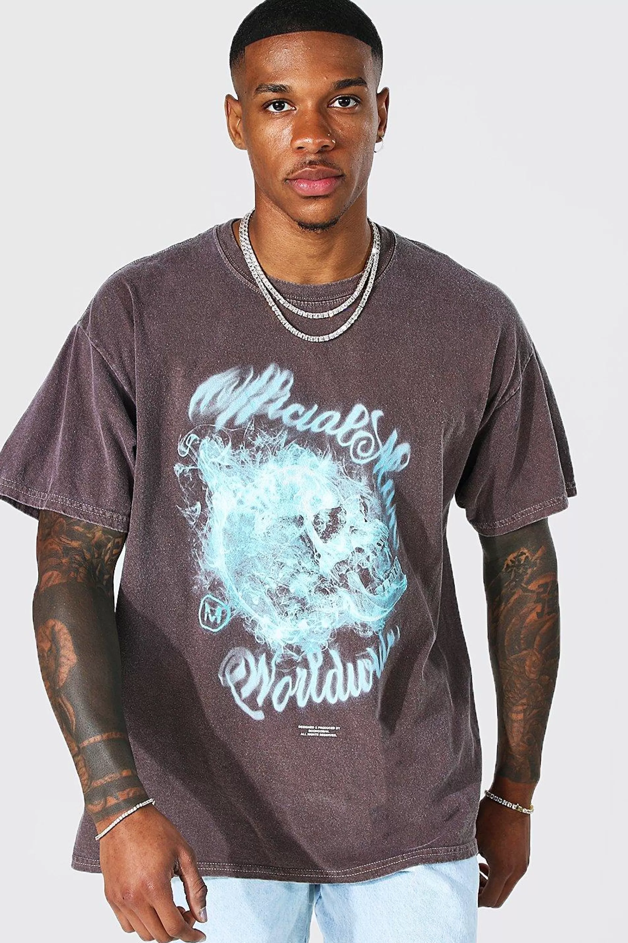 boohooMAN Oversized Overdyed Skull Graphic T-shirt | UK brown Sale