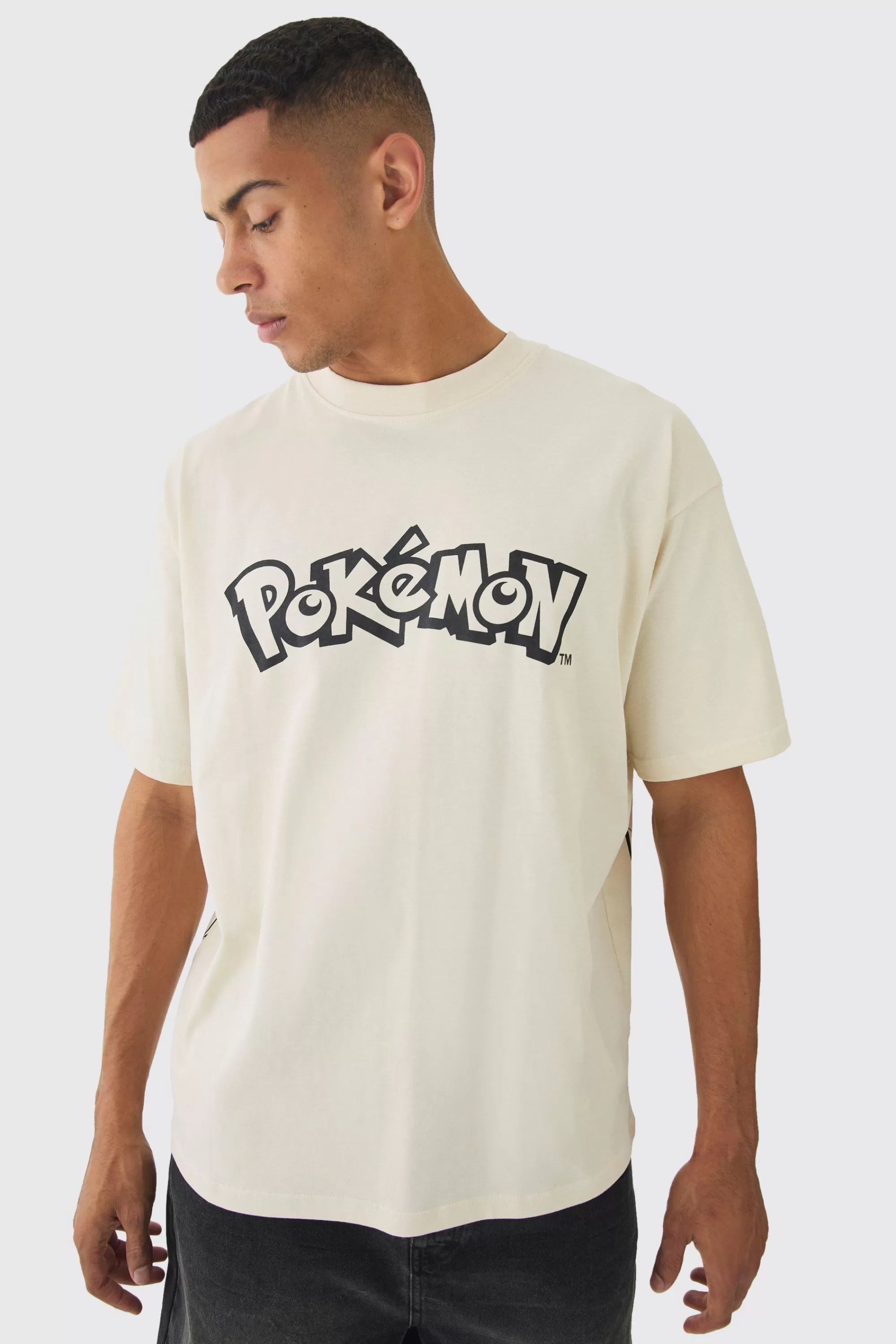 boohooMAN Oversized Pokemon Extended Neck License T-shirt | UK sand Fashion