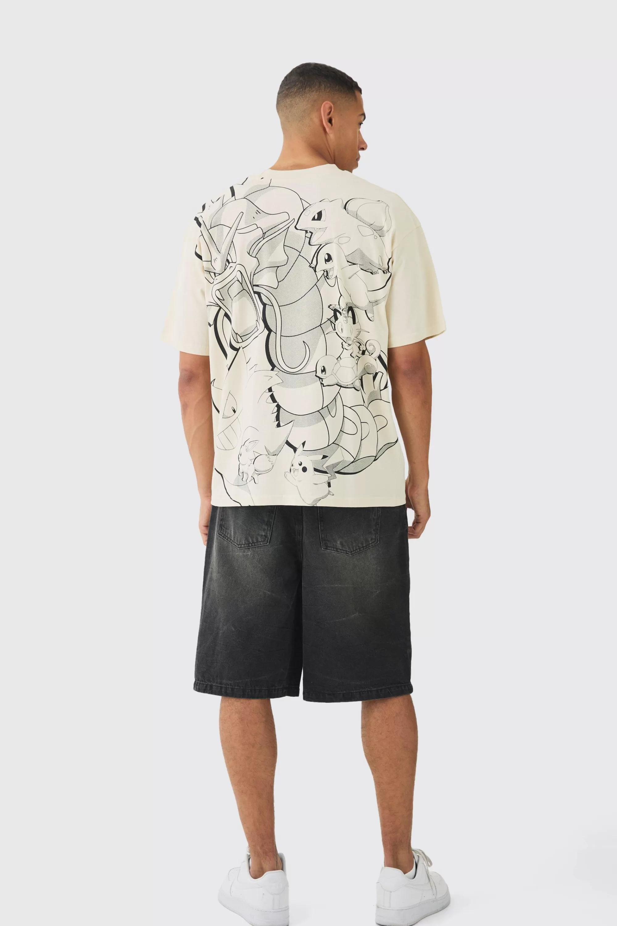 boohooMAN Oversized Pokemon Extended Neck License T-shirt | UK sand Fashion
