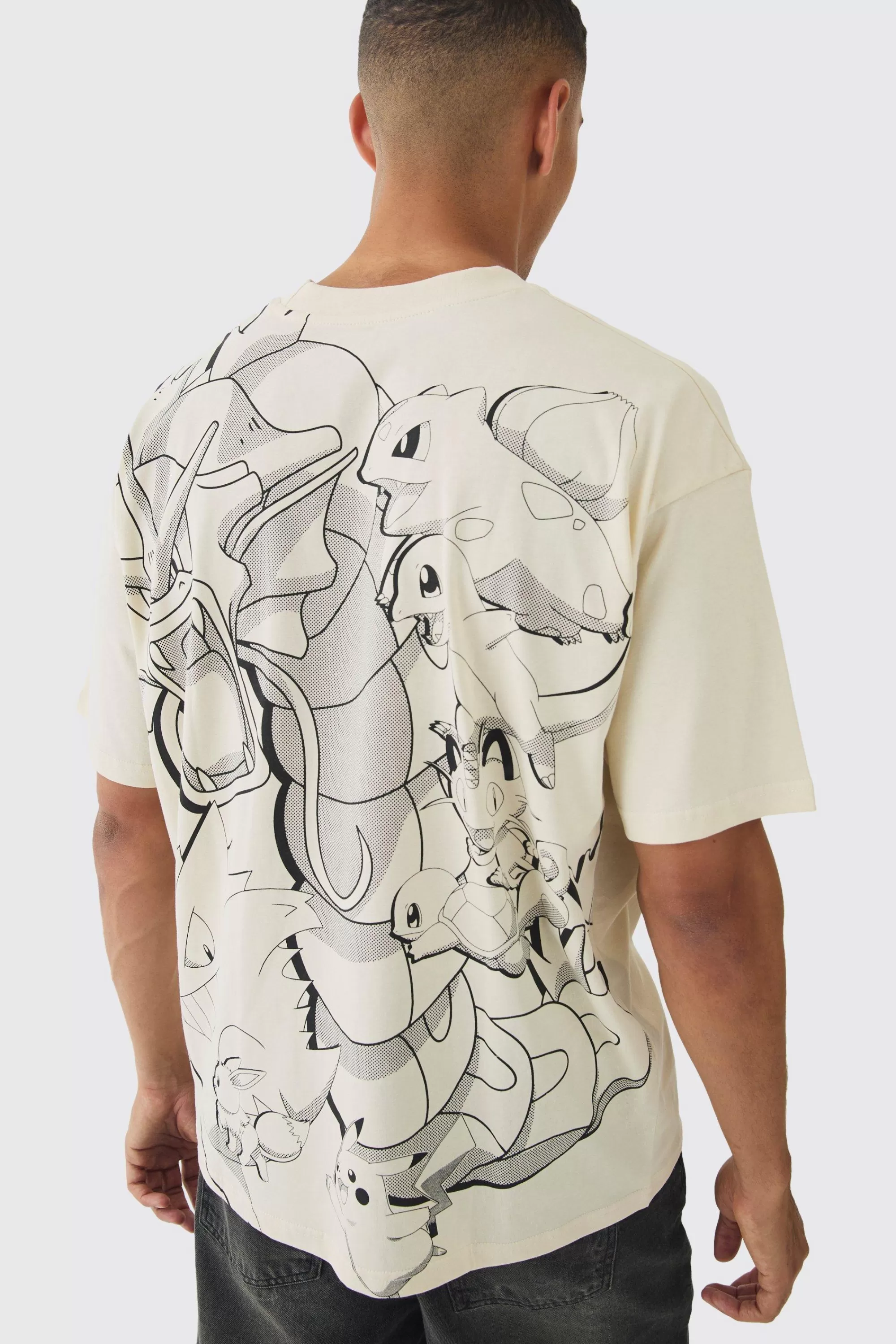 boohooMAN Oversized Pokemon Extended Neck License T-shirt | UK sand Fashion