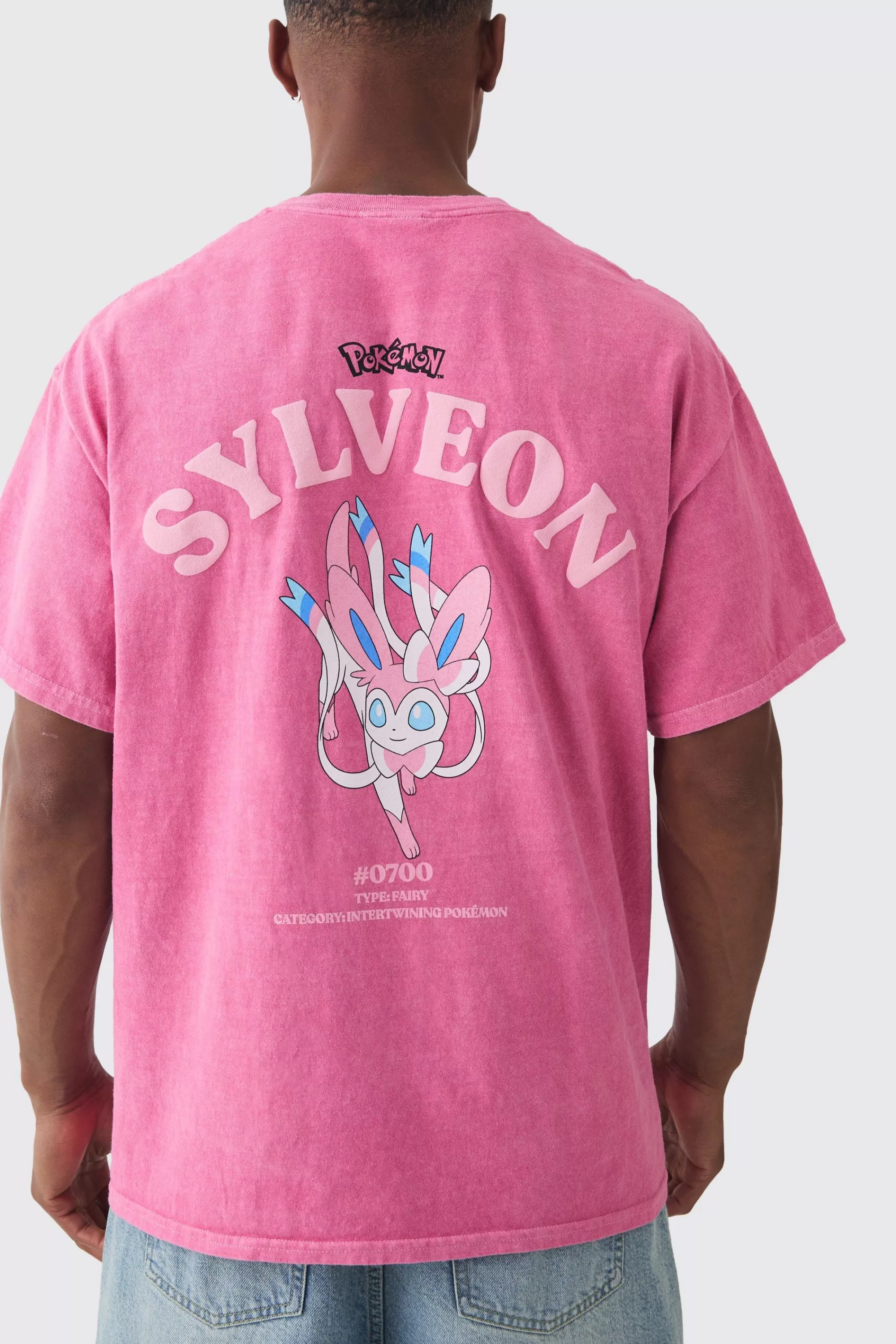 boohooMAN Oversized Pokemon Sylveon Wash License T-shirt | UK pink Cheap