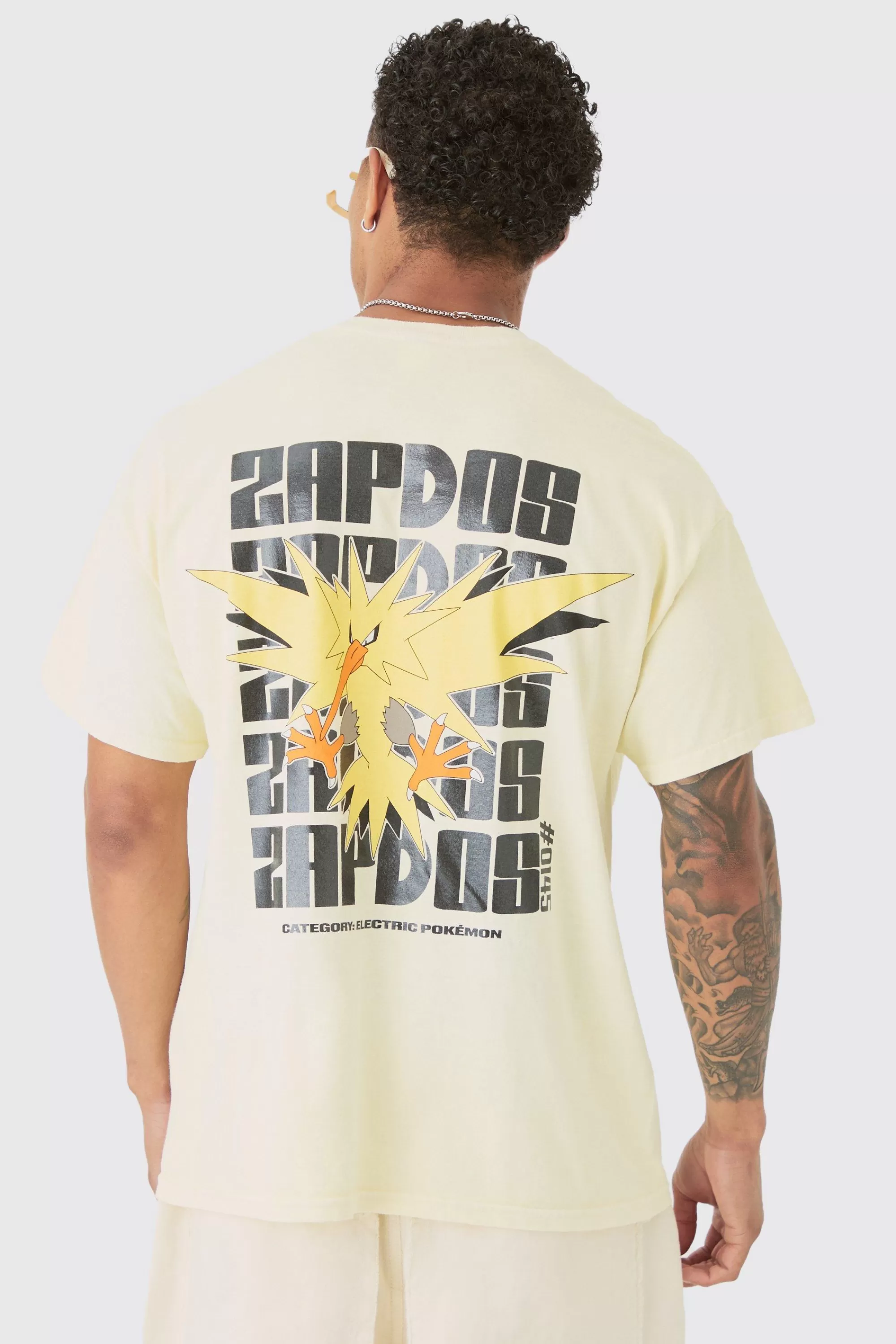 boohooMAN Oversized Pokémon Zapdos Wash License T-shirt | UK yellow New