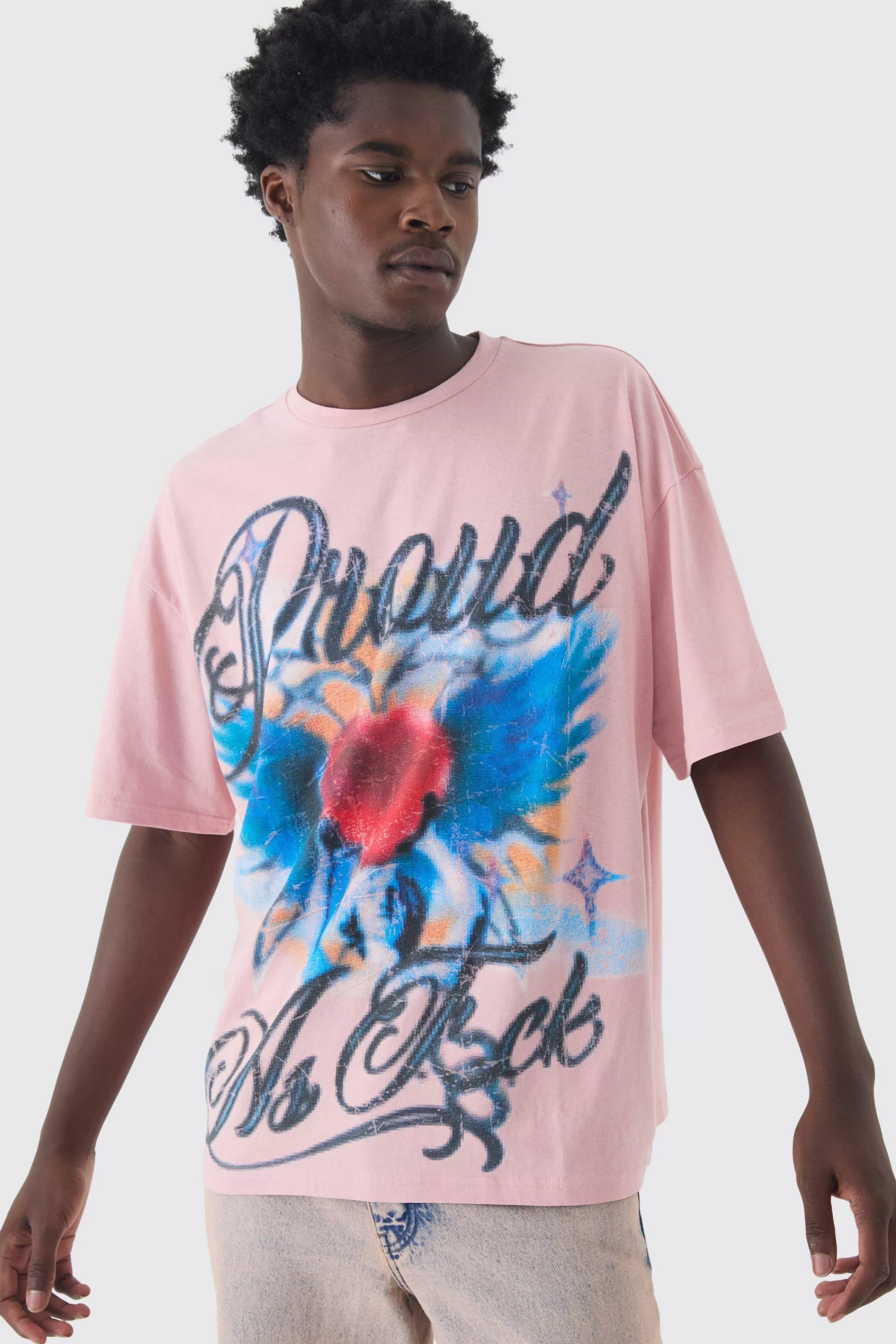 boohooMAN Oversized Proud AF Pride T-Shirt | UK pink New