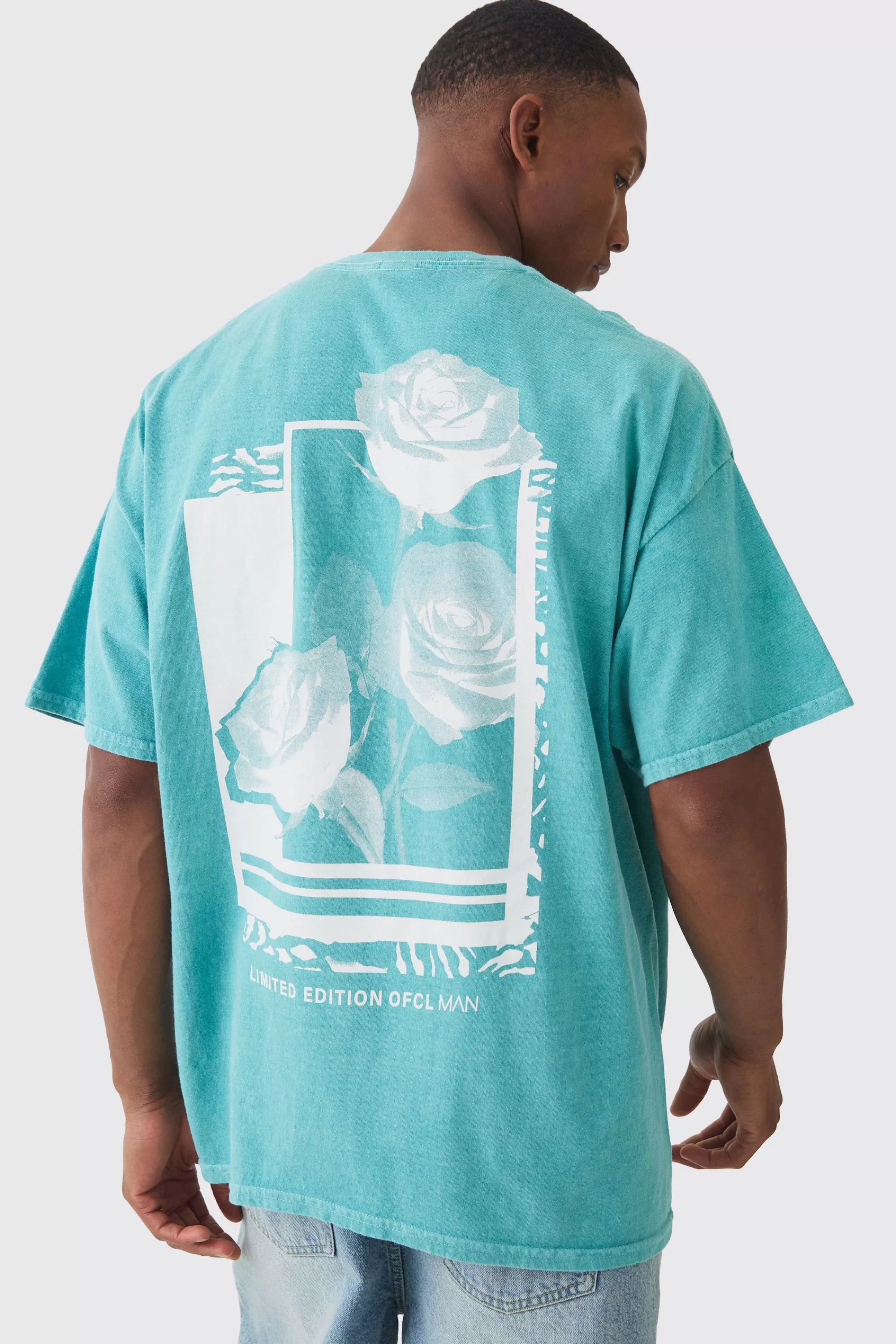 boohooMAN Oversized Rose Graphic T-shirt | UK teal Online
