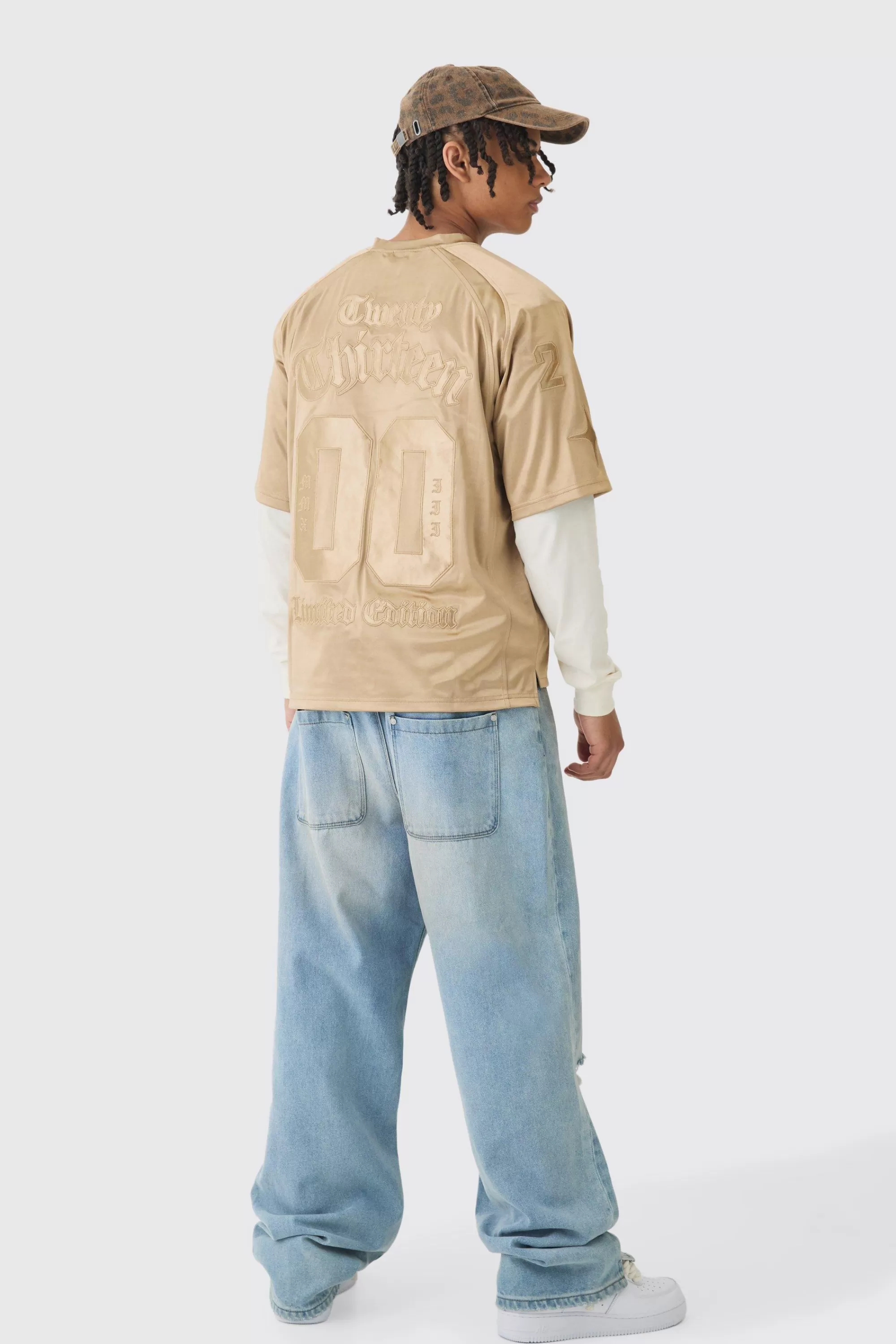 boohooMAN Oversized Satin Applique Varsity Top | UK taupe Cheap