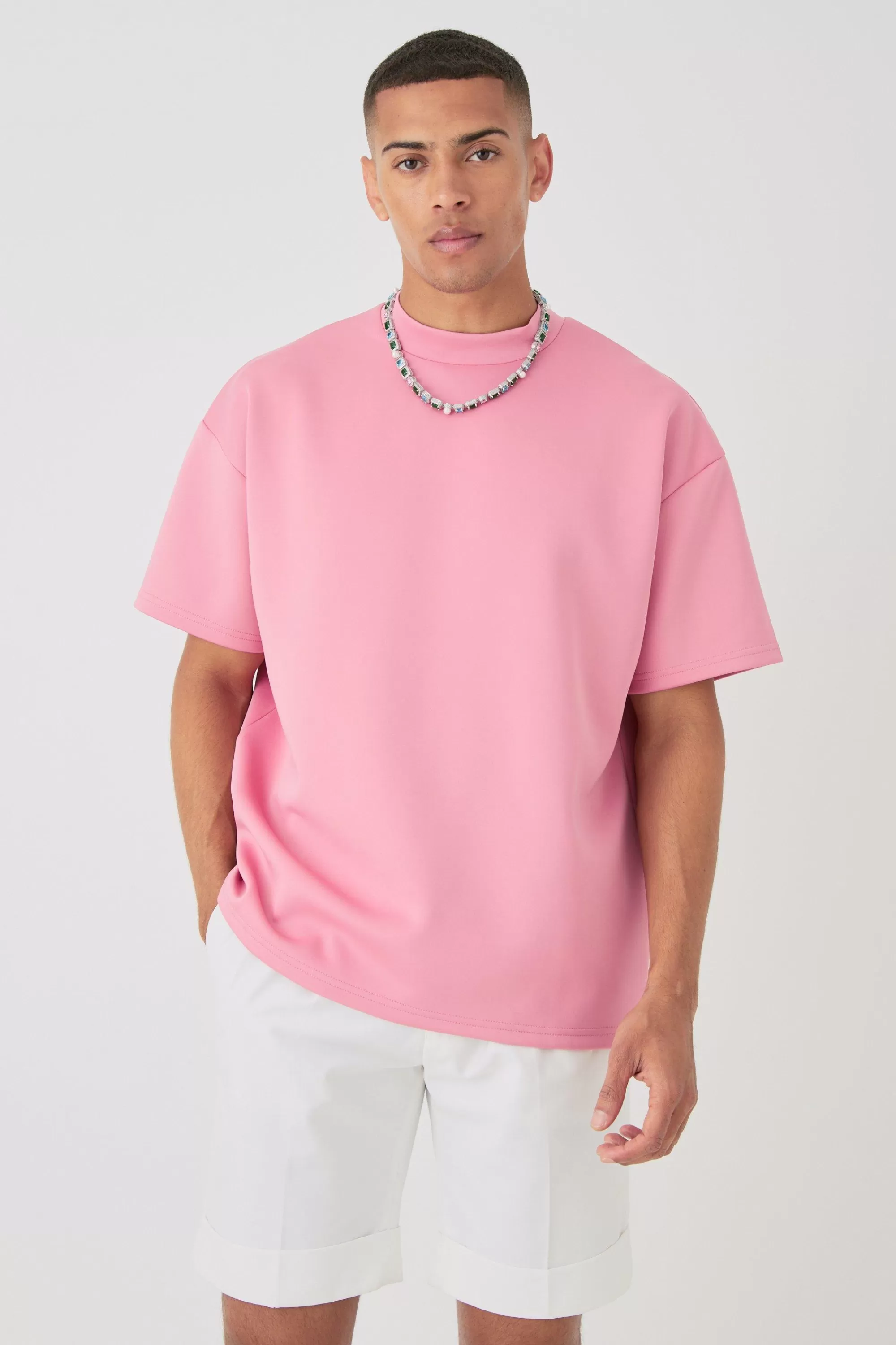boohooMAN Oversized Scuba T-shirt | UK bright pink Store