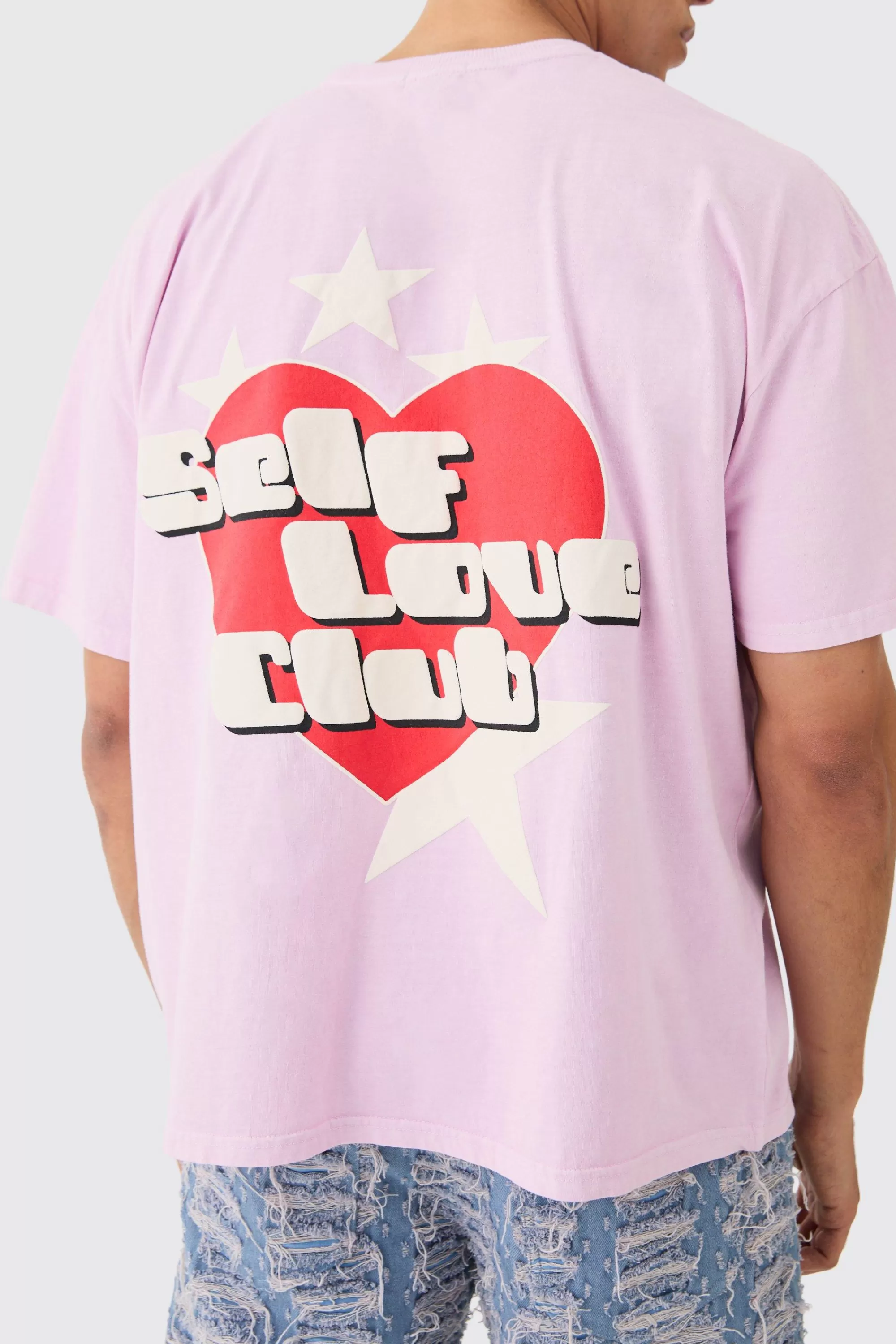 boohooMAN Oversized Self Love Club Back Print T-shirt | UK pink Cheap