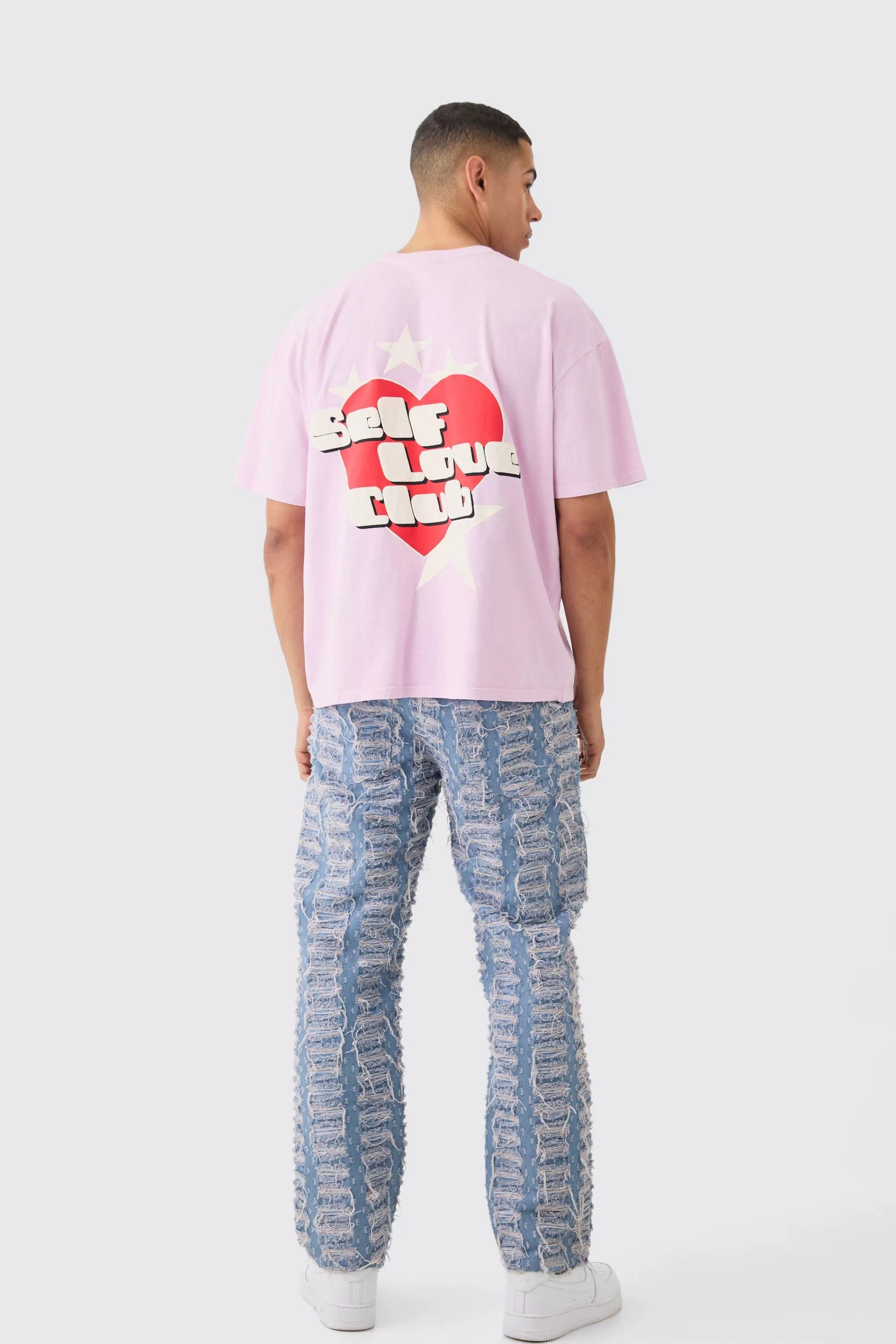 boohooMAN Oversized Self Love Club Back Print T-shirt | UK pink Cheap