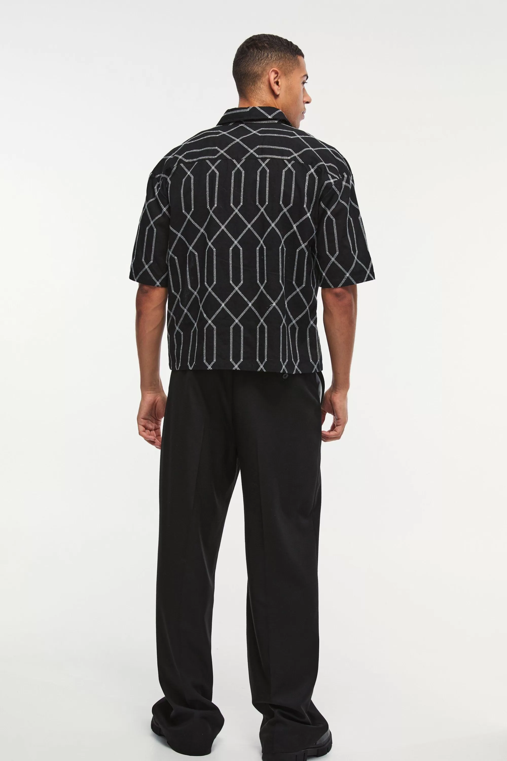 boohooMAN Oversized Short Sleeve Embroidered Boxy Shirt | UK black Flash Sale