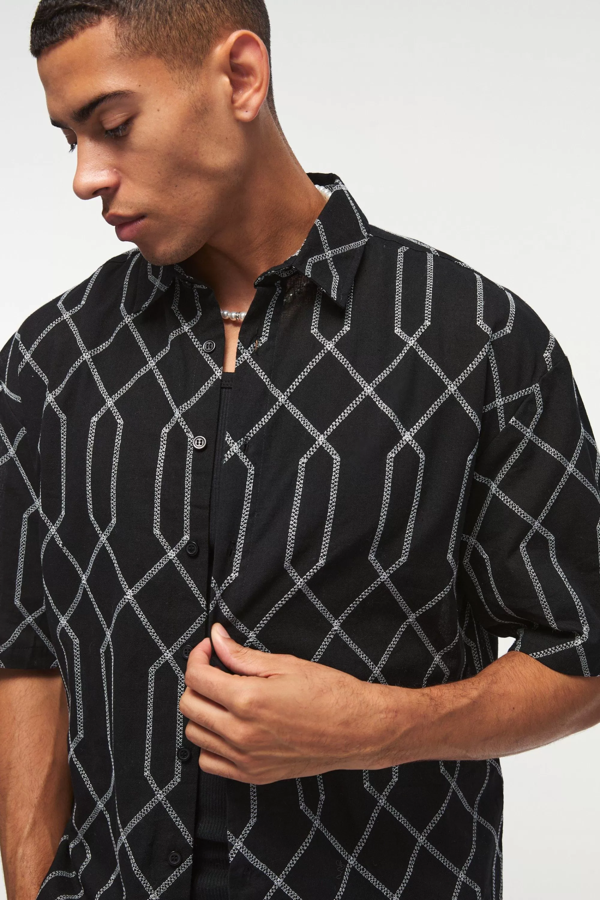 boohooMAN Oversized Short Sleeve Embroidered Boxy Shirt | UK black Flash Sale