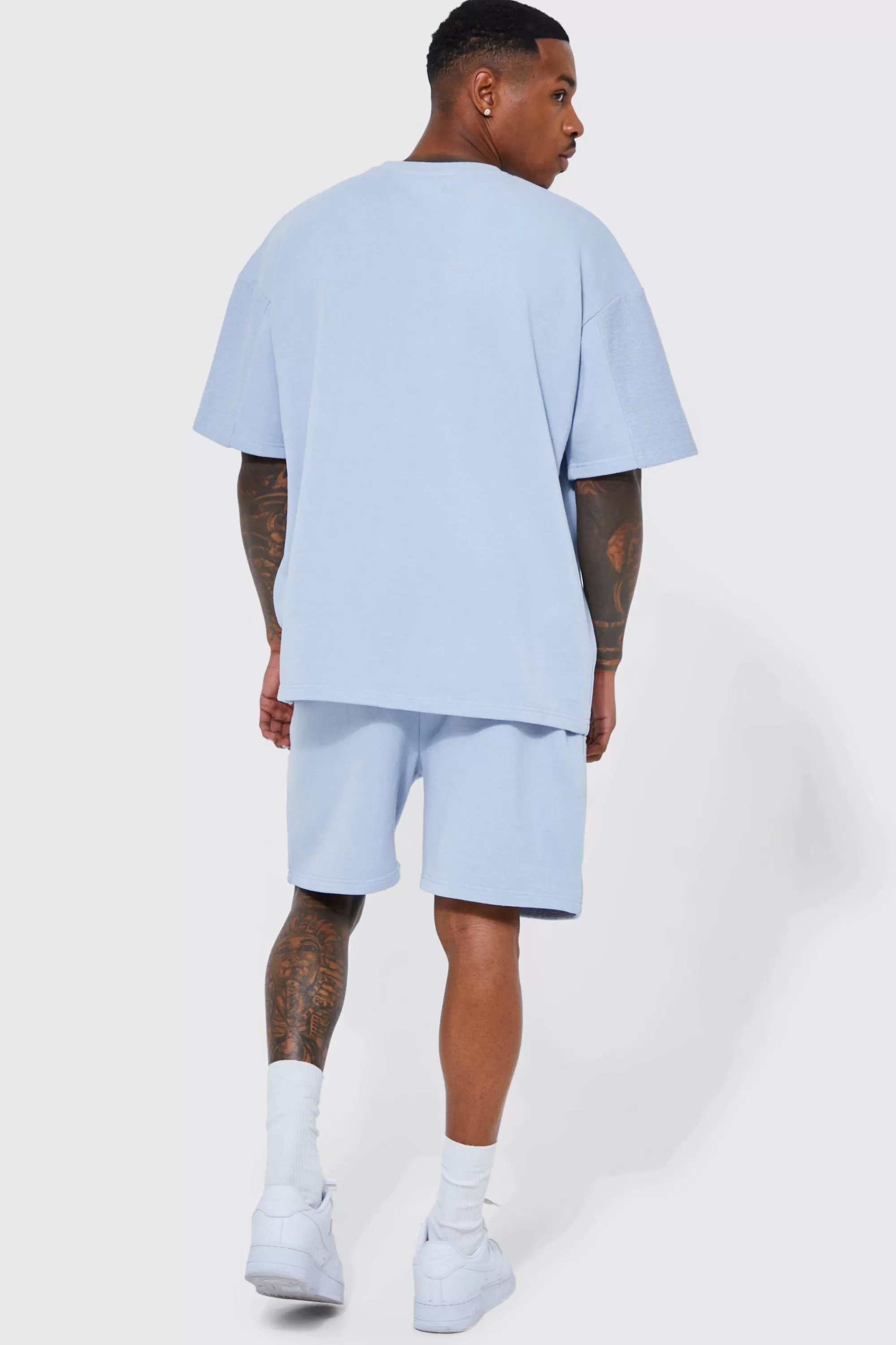 boohooMAN Oversized Silicone Print Panelled T-shirt | UK blue Hot