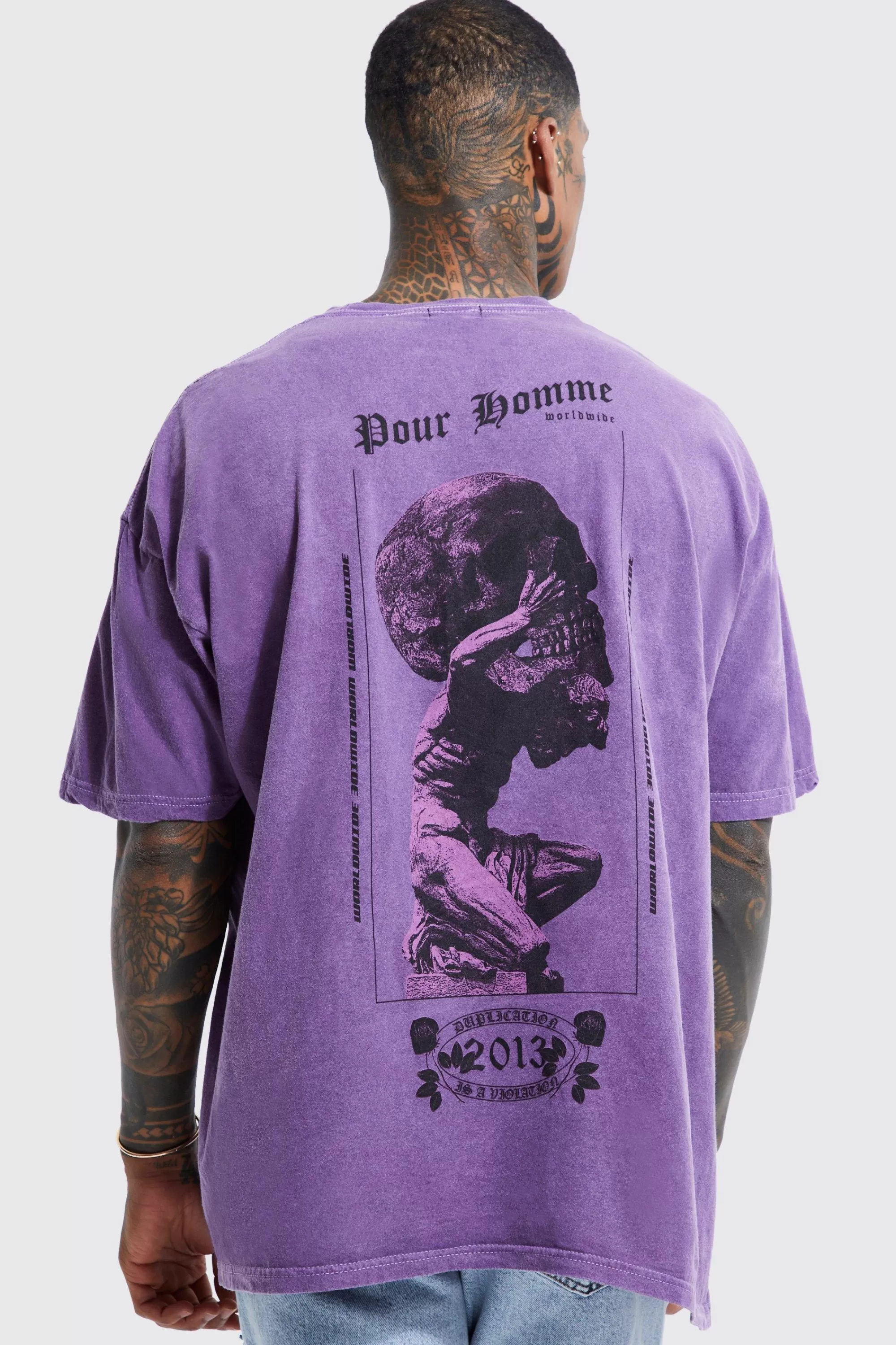 boohooMAN Oversized Skull Overdye Graphic T-shirt | UK purple Discount