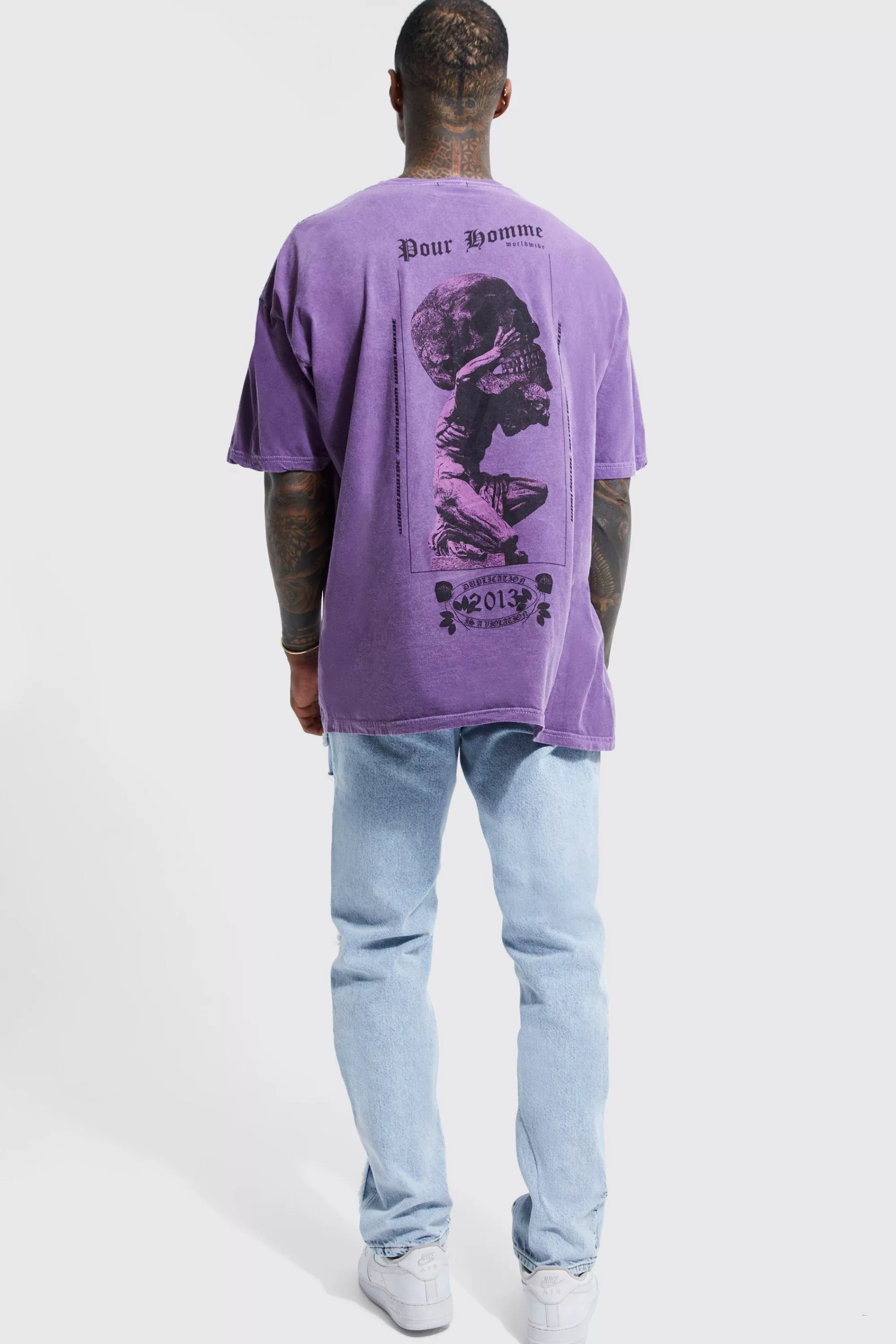 boohooMAN Oversized Skull Overdye Graphic T-shirt | UK purple Discount