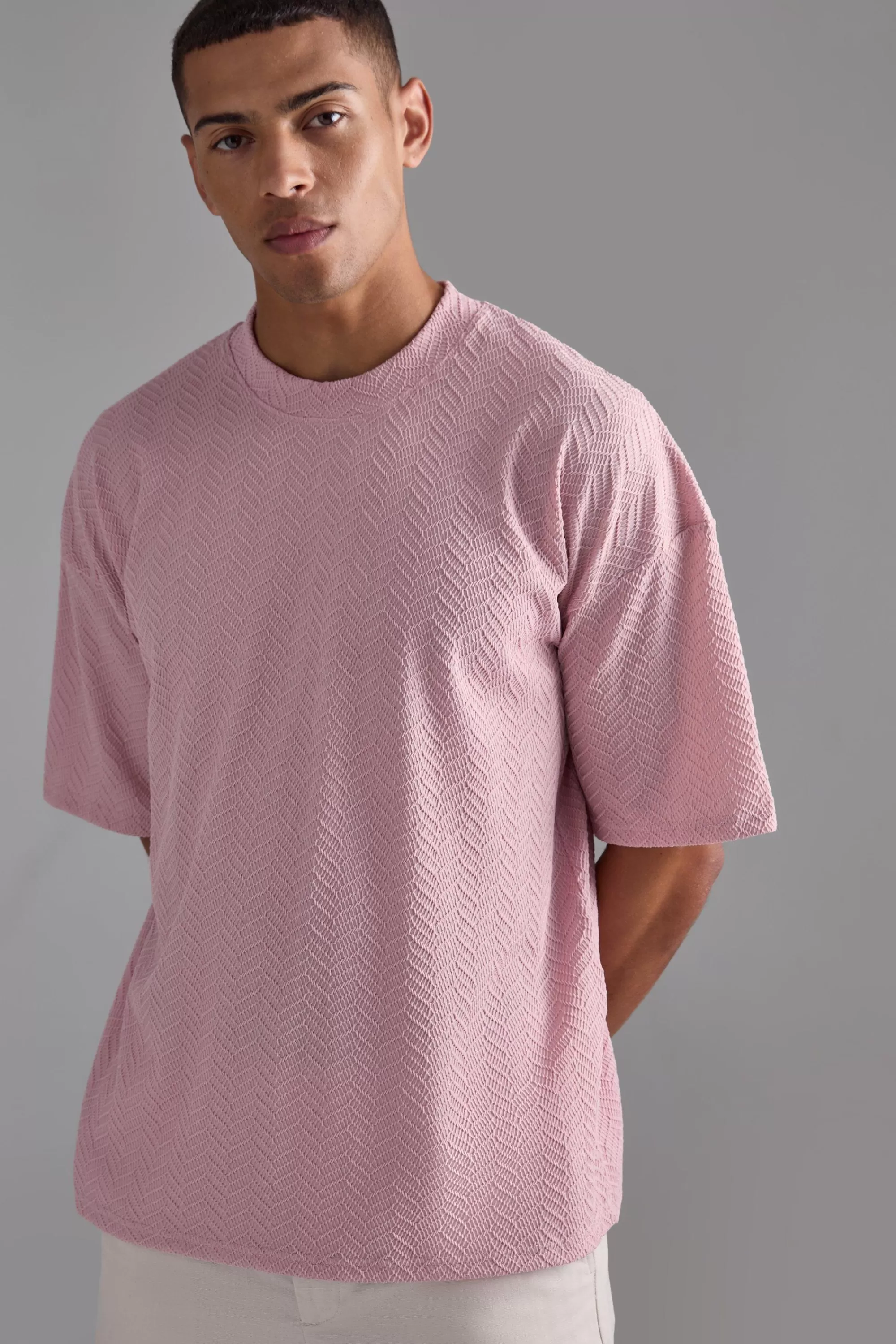 boohooMAN Oversized Textured T-shirt | UK pink Best