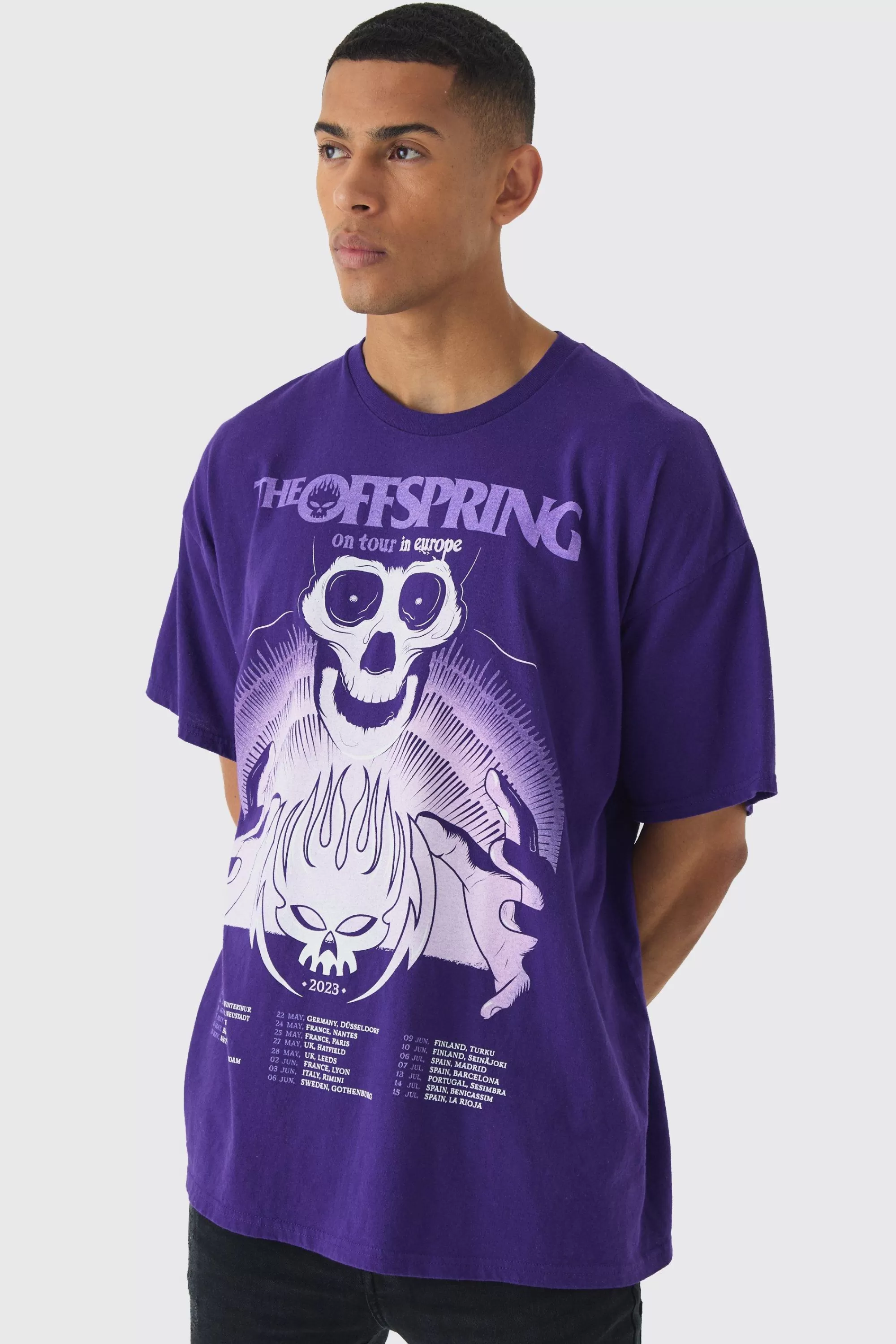 boohooMAN Oversized The Offspring Band License Wash Print T-Shirt | UK purple Best