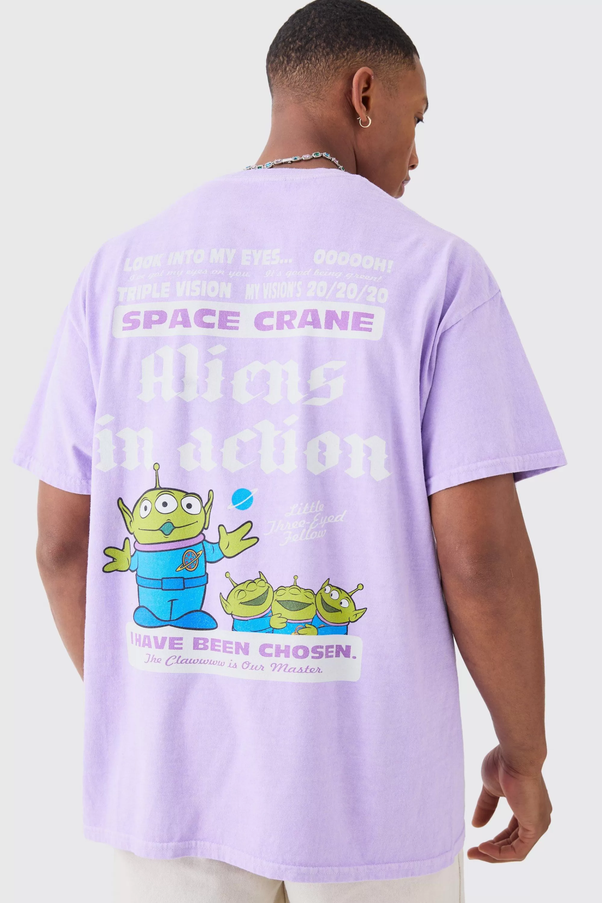 boohooMAN Oversized Toy Story Wash Alien License T-shirt | UK purple New