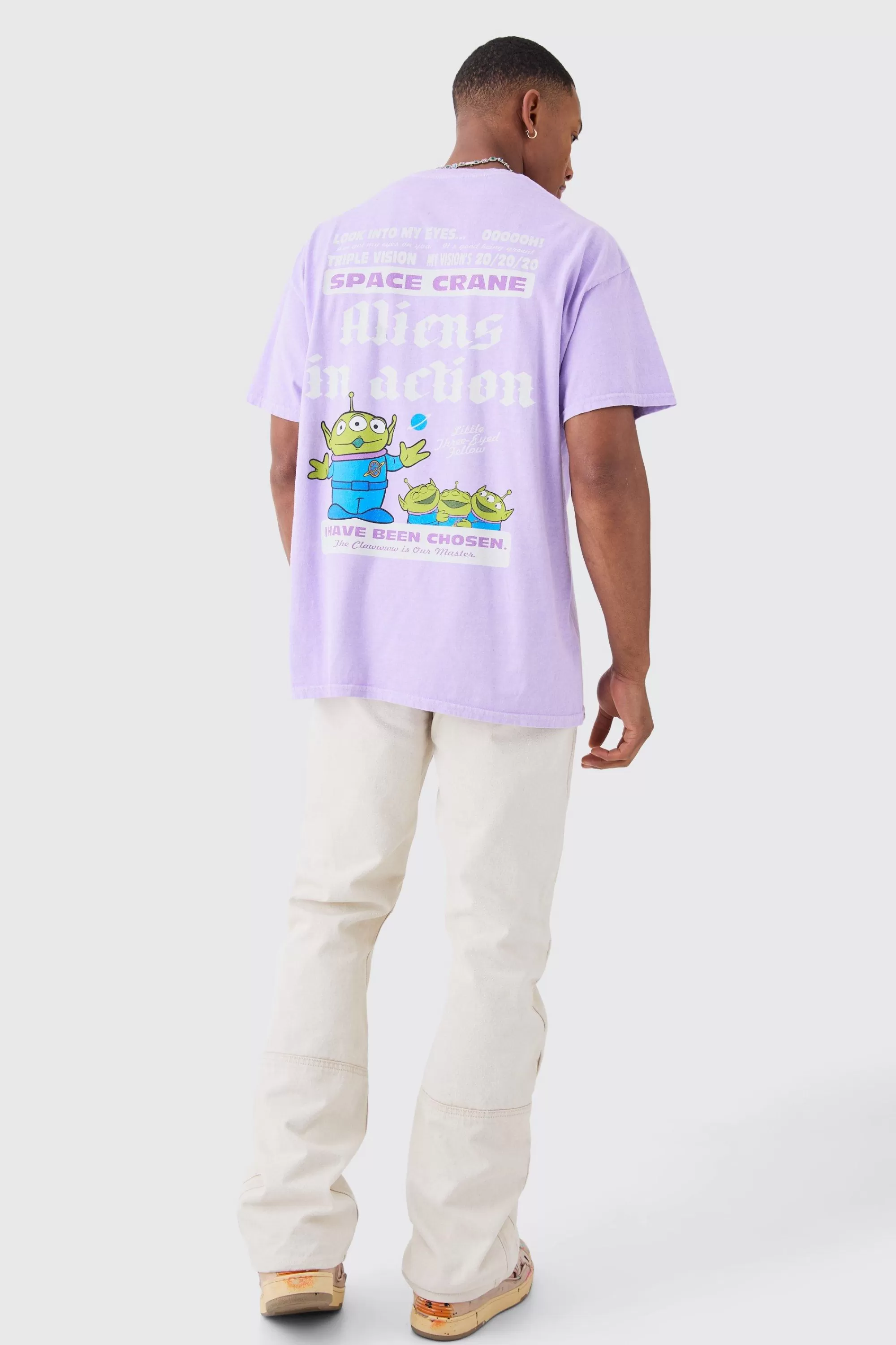 boohooMAN Oversized Toy Story Wash Alien License T-shirt | UK purple New