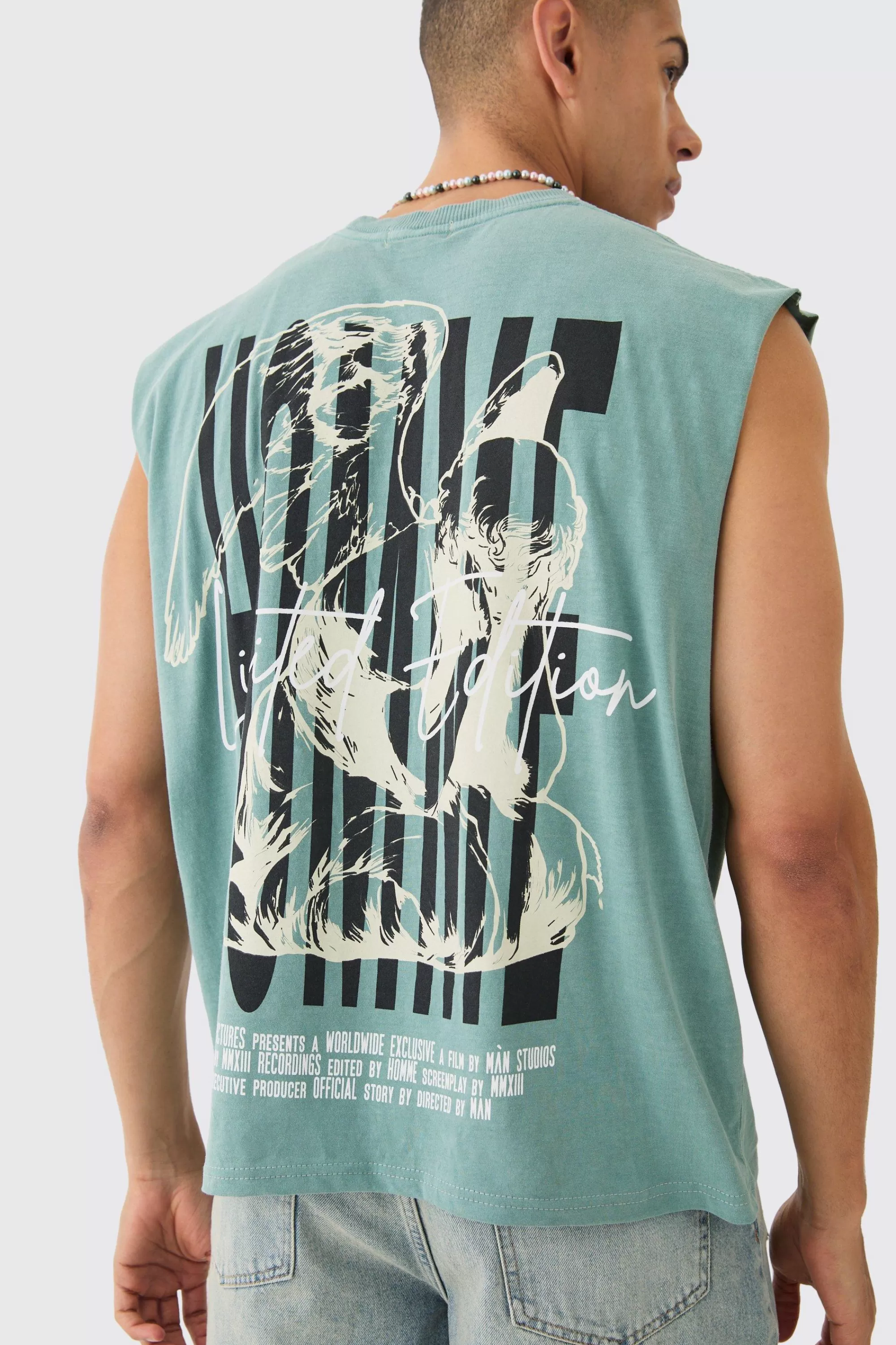 boohooMAN Oversized Wash Boxy Gothic Renaissance Cherub Tank | UK sage Online