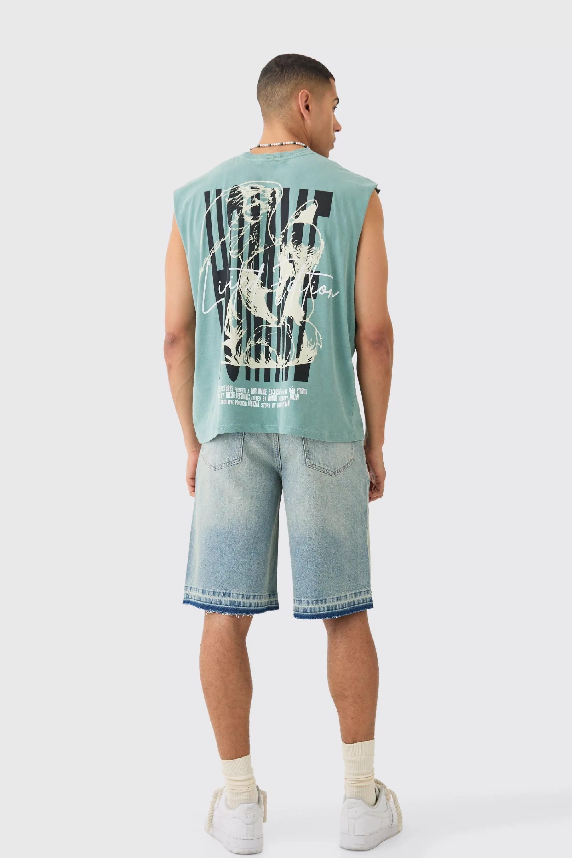 boohooMAN Oversized Wash Boxy Gothic Renaissance Cherub Tank | UK sage Online