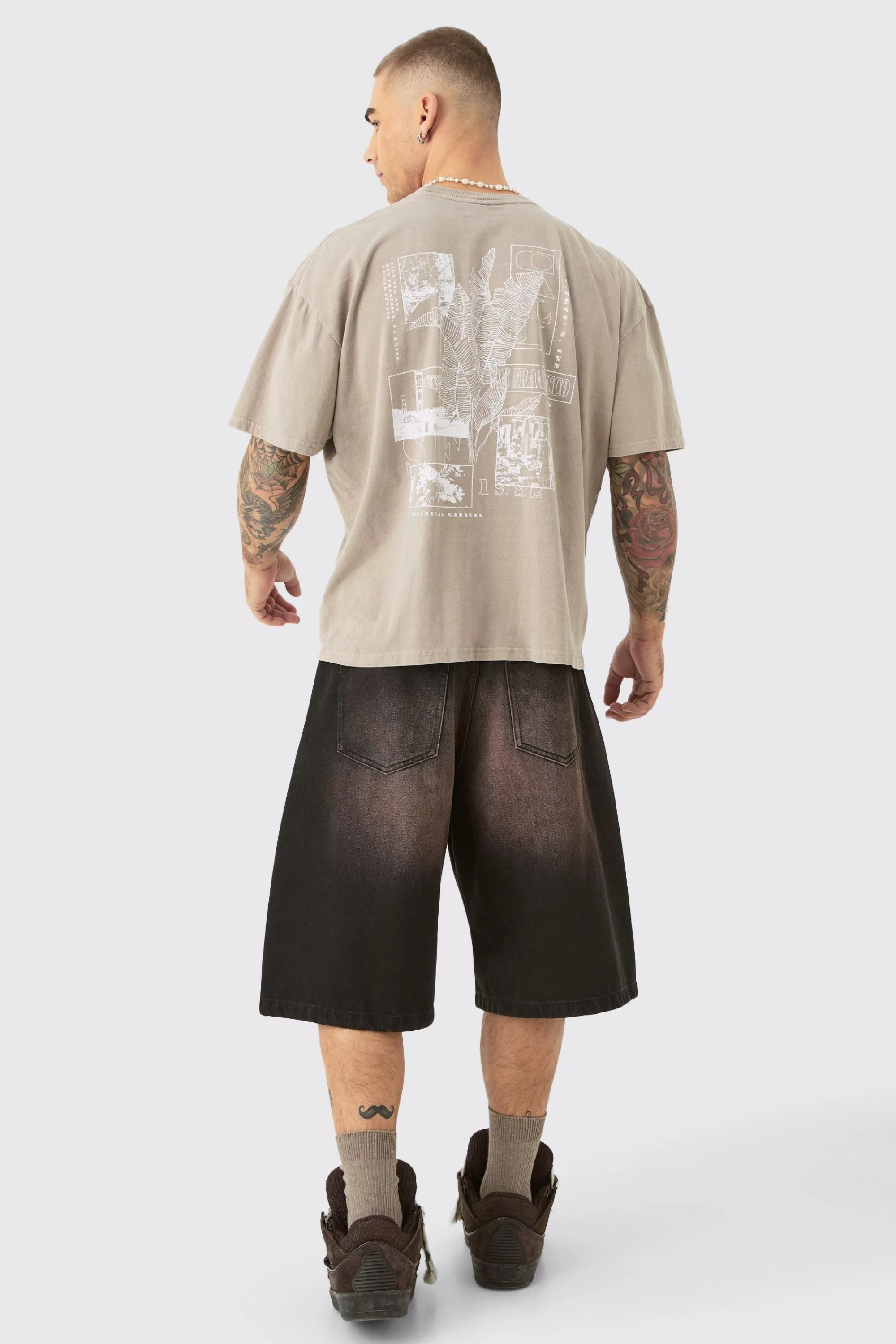 boohooMAN Oversized Wash Stencil Back Print T-shirt | UK taupe New