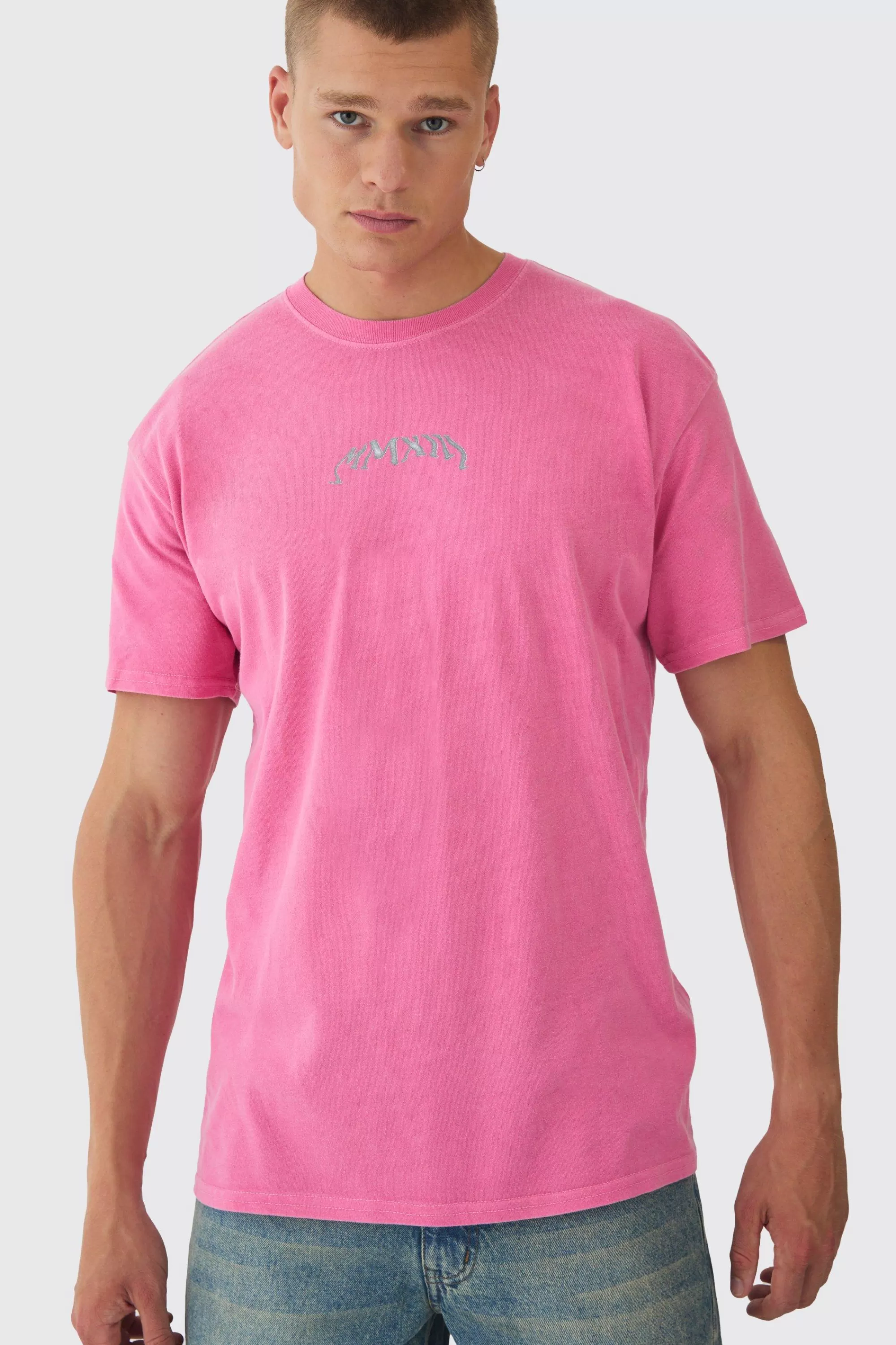 boohooMAN Oversized Washed Branded T-Shirt | UK pink Discount