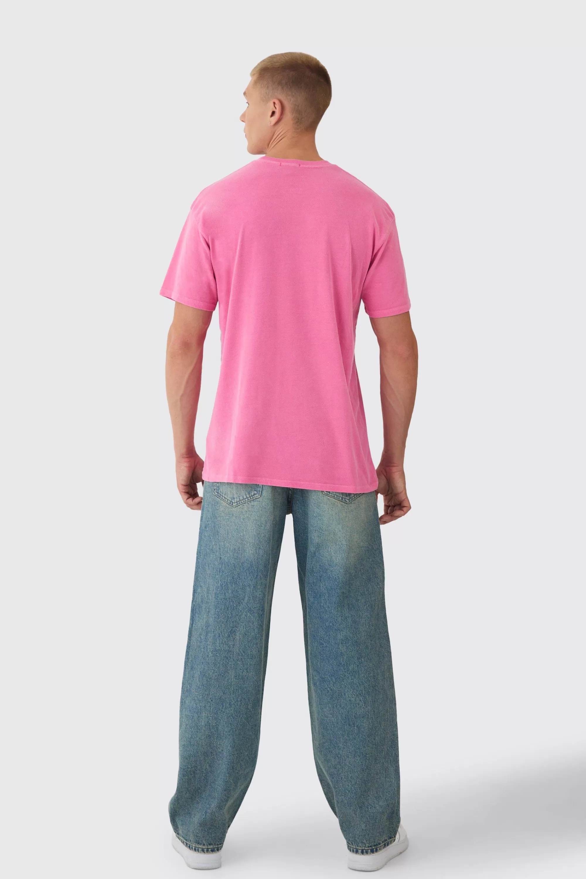 boohooMAN Oversized Washed Branded T-Shirt | UK pink Discount