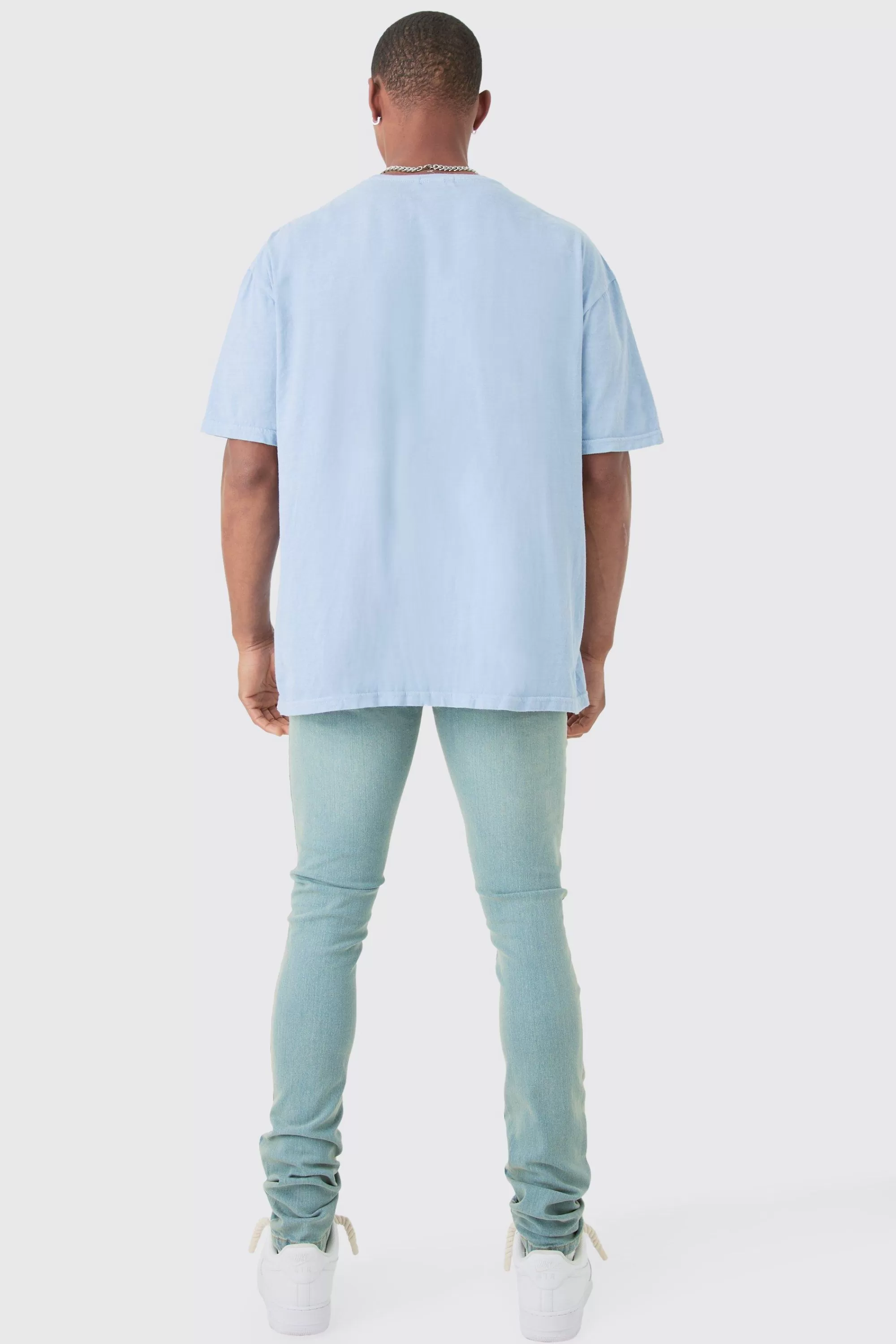 boohooMAN Oversized Washed Dove Print T-shirt | UK blue Cheap