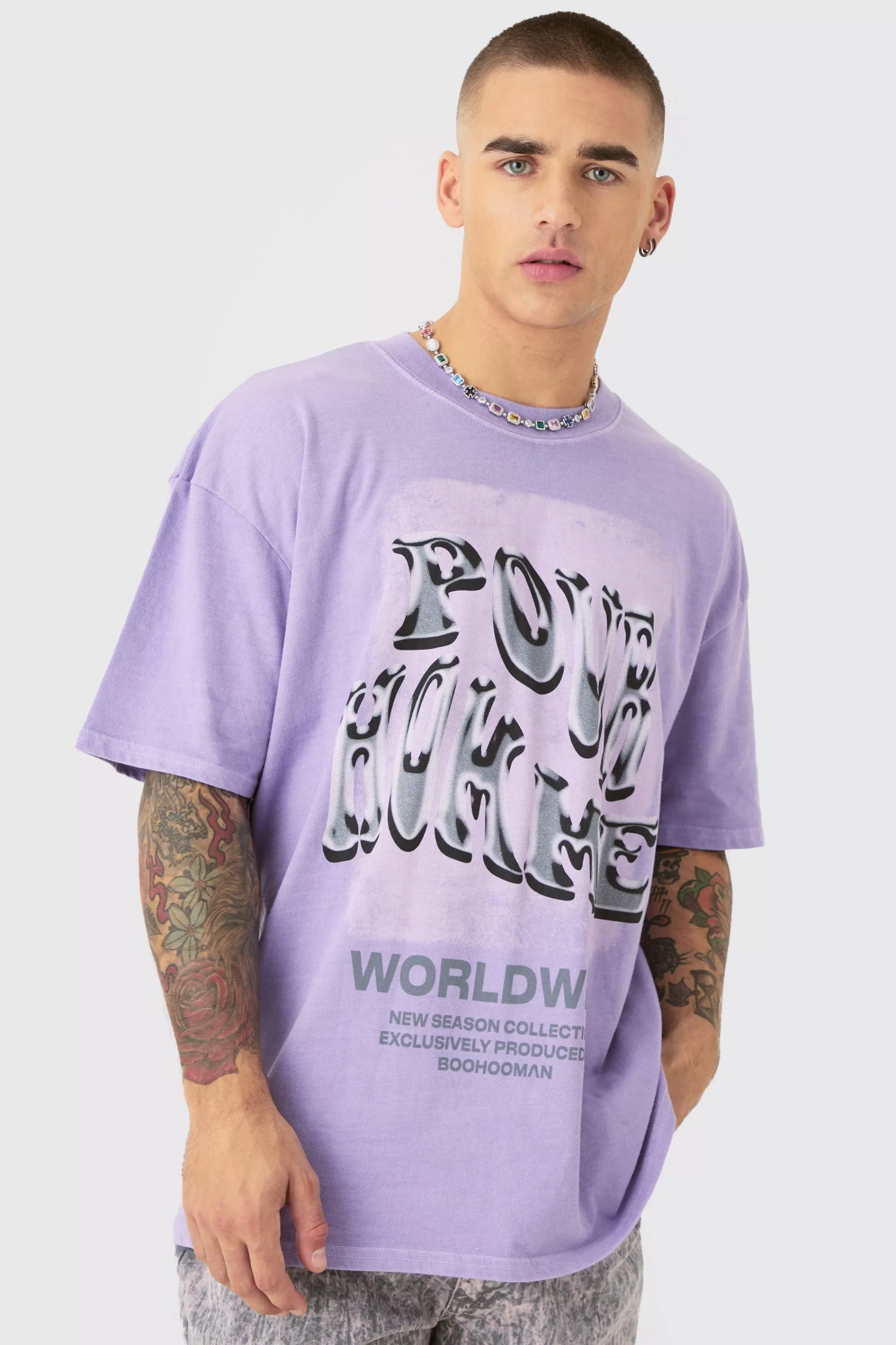 boohooMAN Oversized Washed Homme Text Print T-shirt | UK purple Best Sale