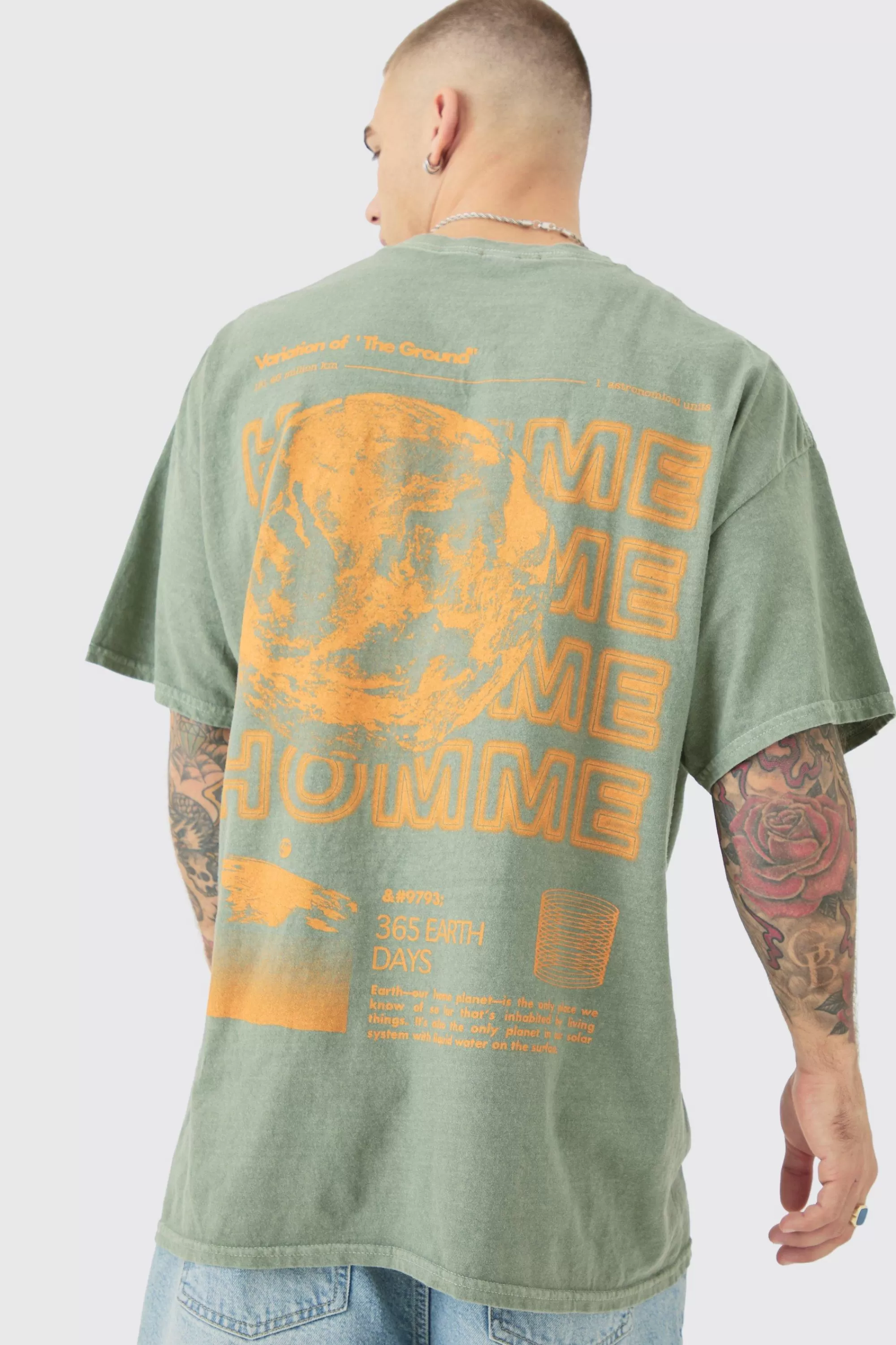 boohooMAN Oversized Washed Moon Graphic Back Print T-shirt | UK grey Sale