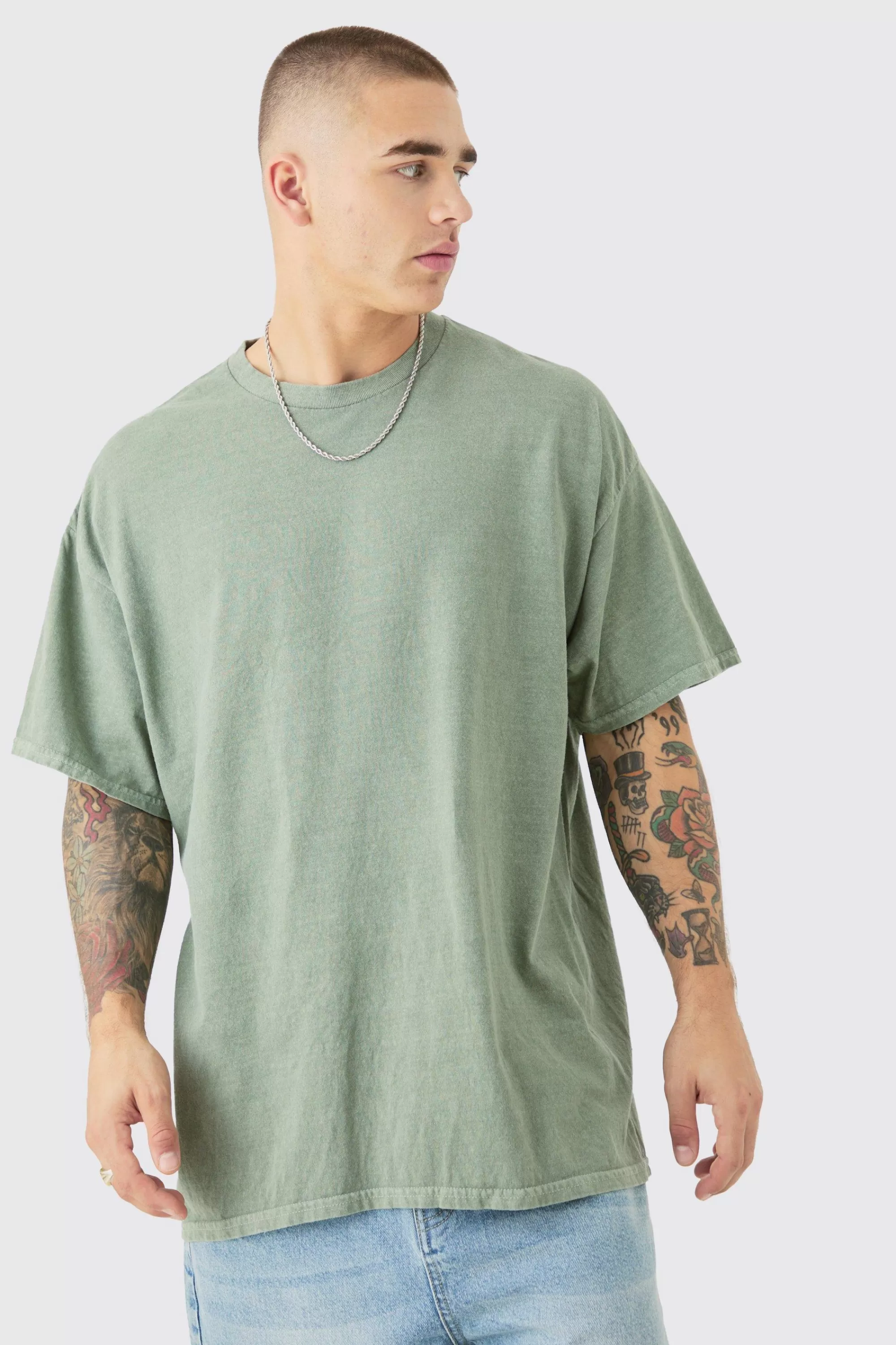 boohooMAN Oversized Washed Moon Graphic Back Print T-shirt | UK grey Sale