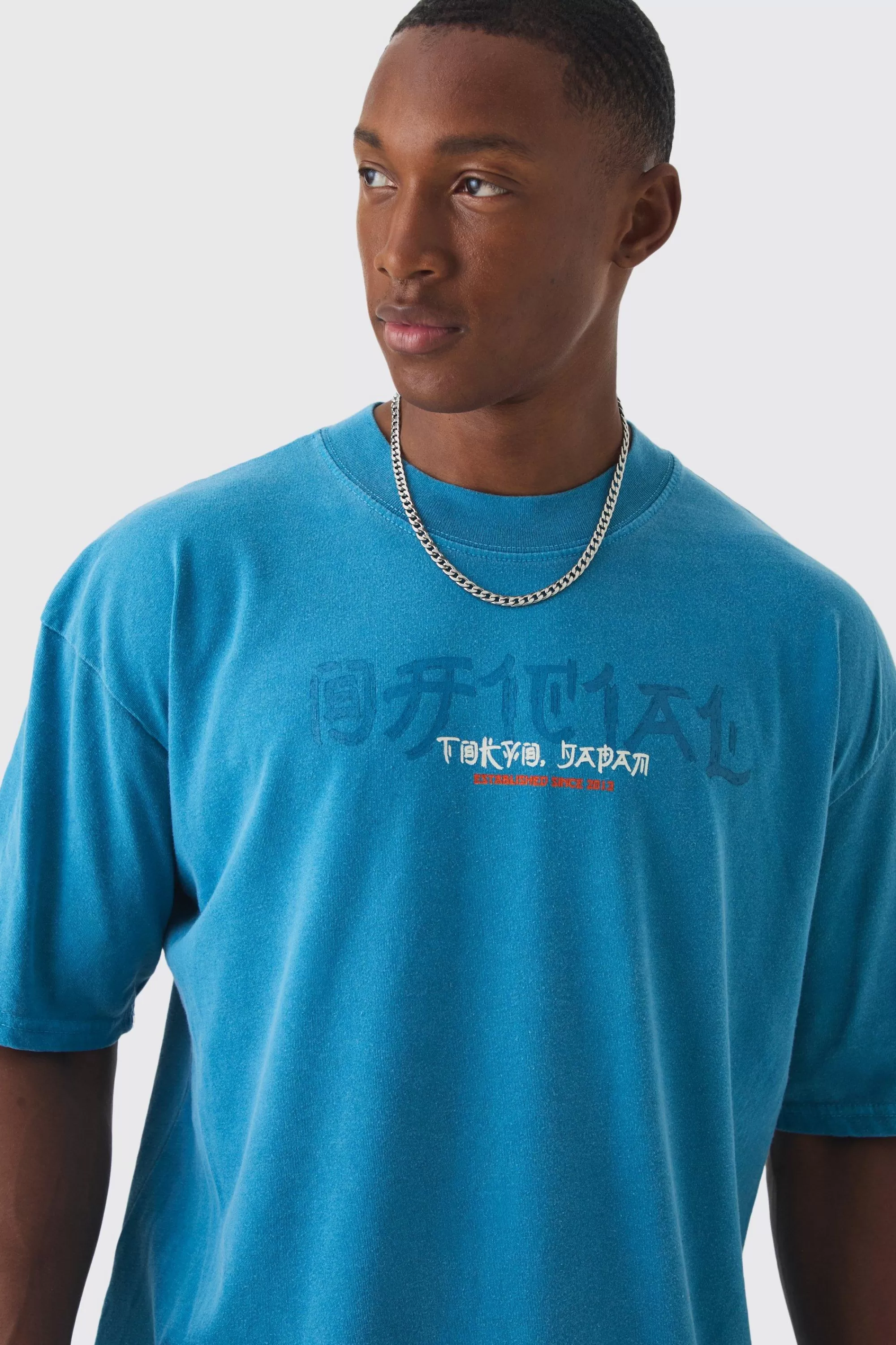 boohooMAN Oversized Worldwide Tiger Wash Graphic T-shirt | UK blue Outlet