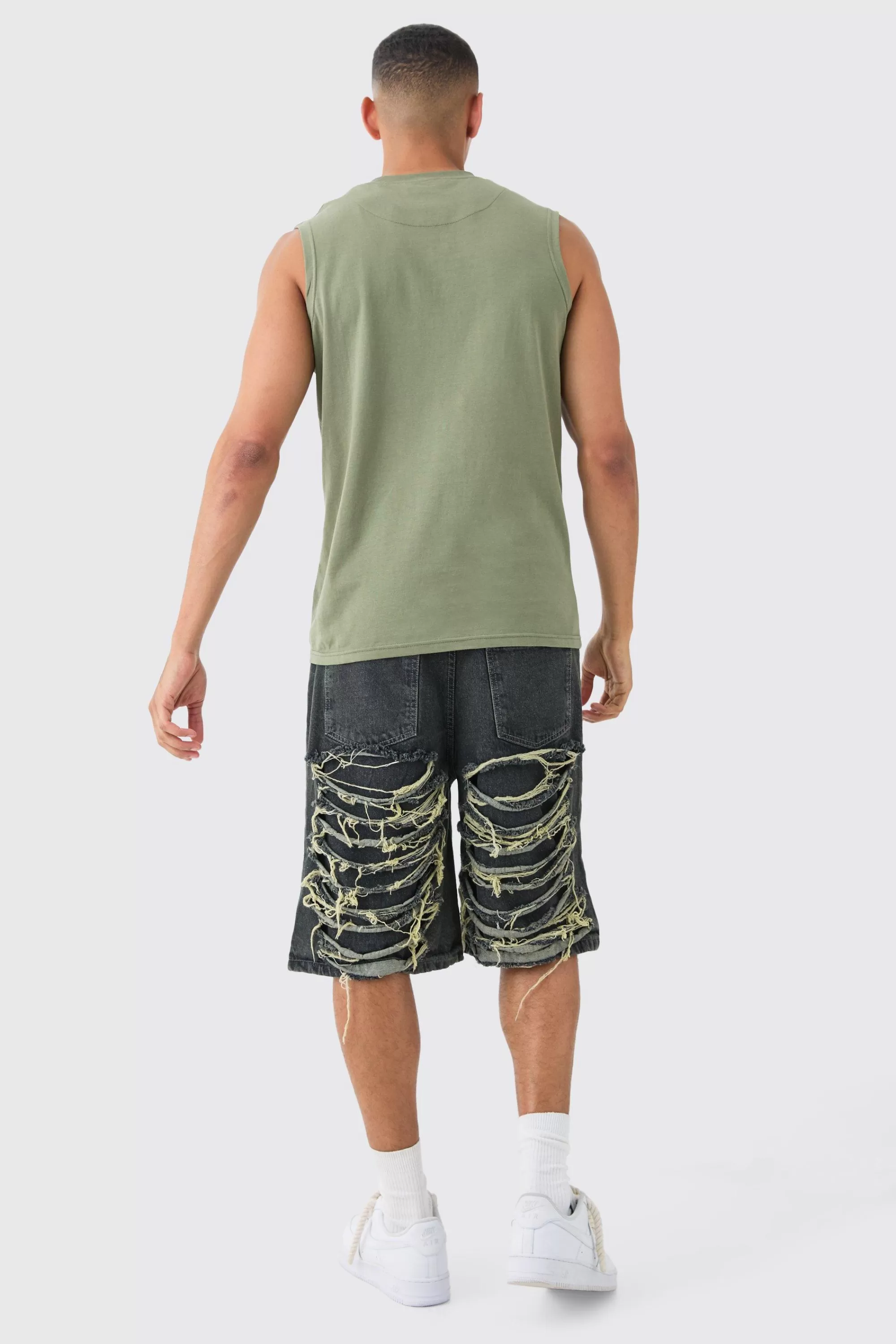 boohooMAN Pintuck Tank | UK khaki Fashion