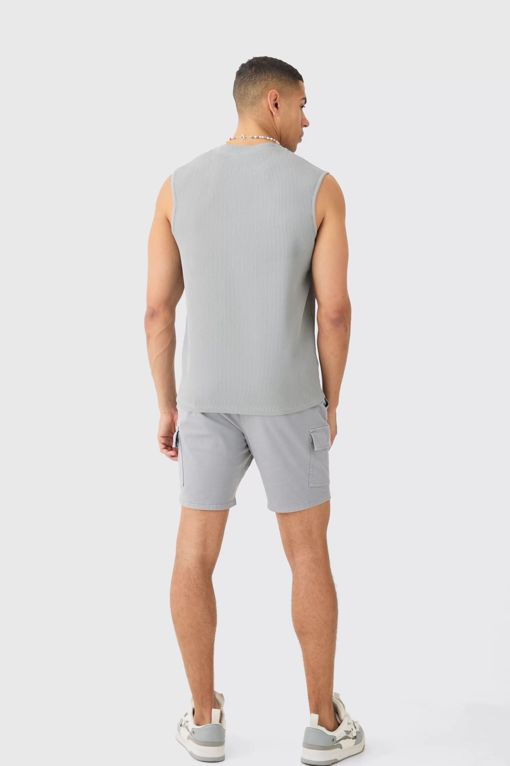 boohooMAN Pleated Sleeveless Tank | UK light grey Best