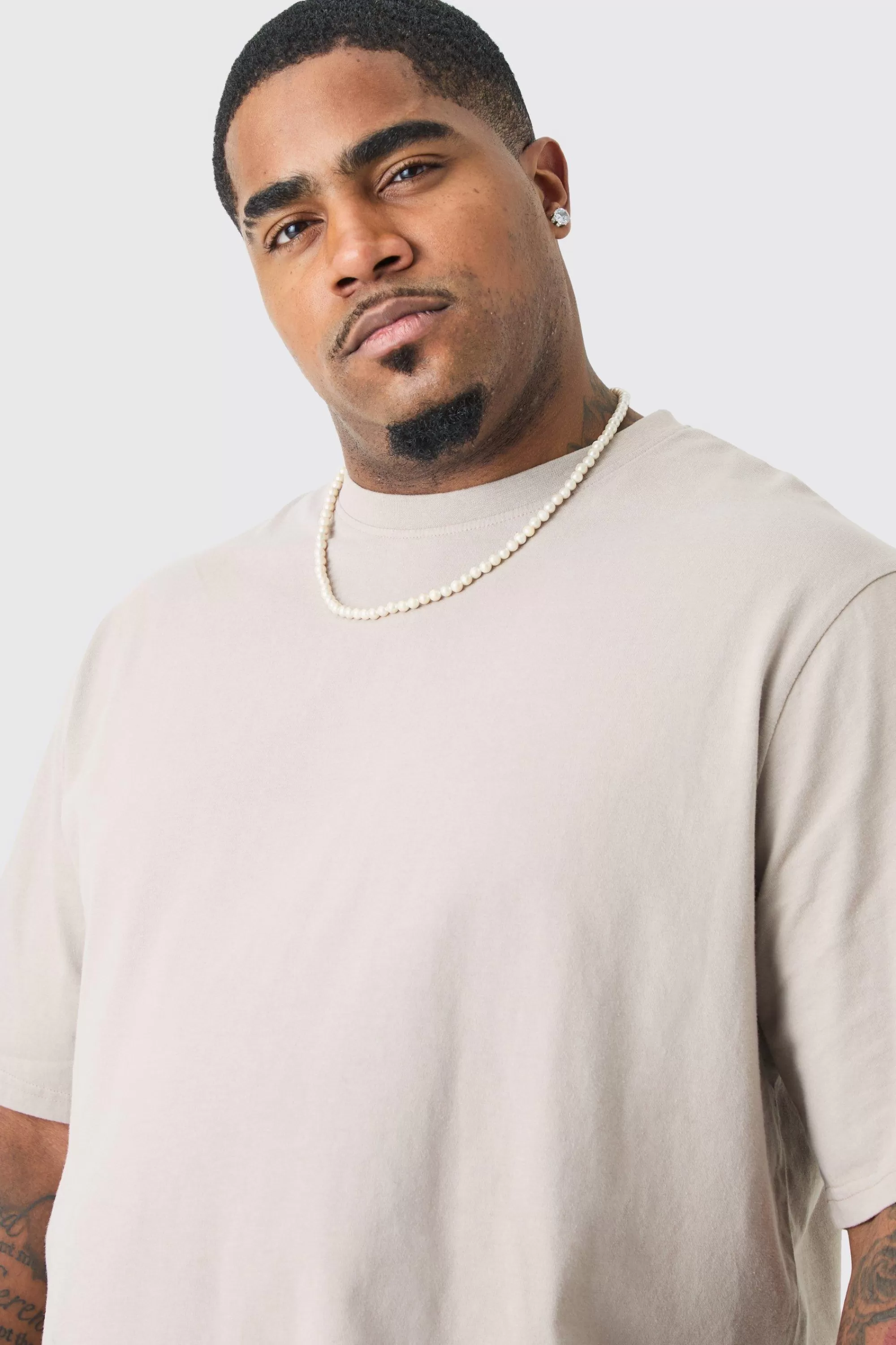 boohooMAN Plus Acid Wash Crew Neck T-shirt | UK taupe Hot