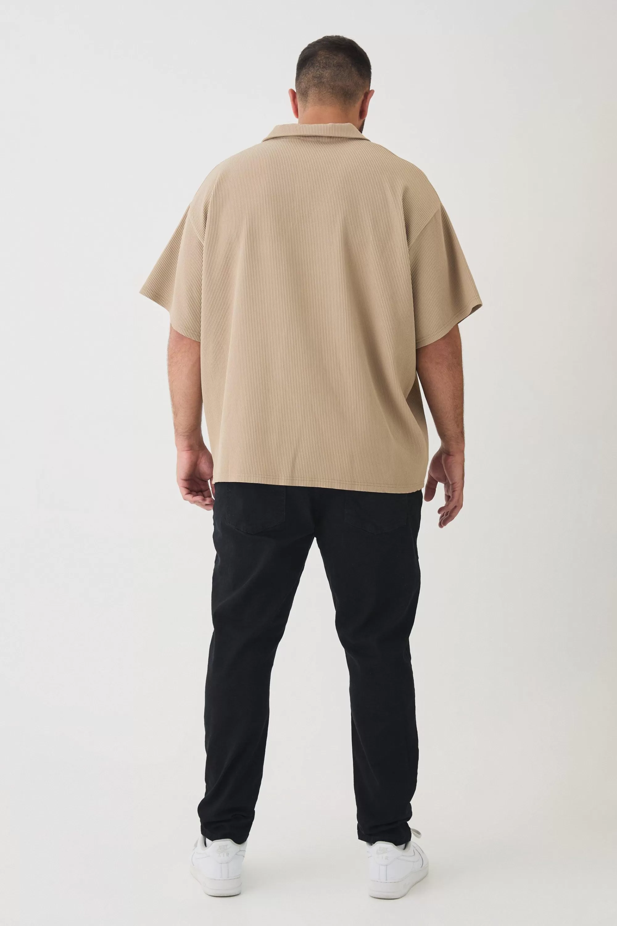 boohooMAN Plus Drop Revere Pleated Polo In | UK taupe Cheap
