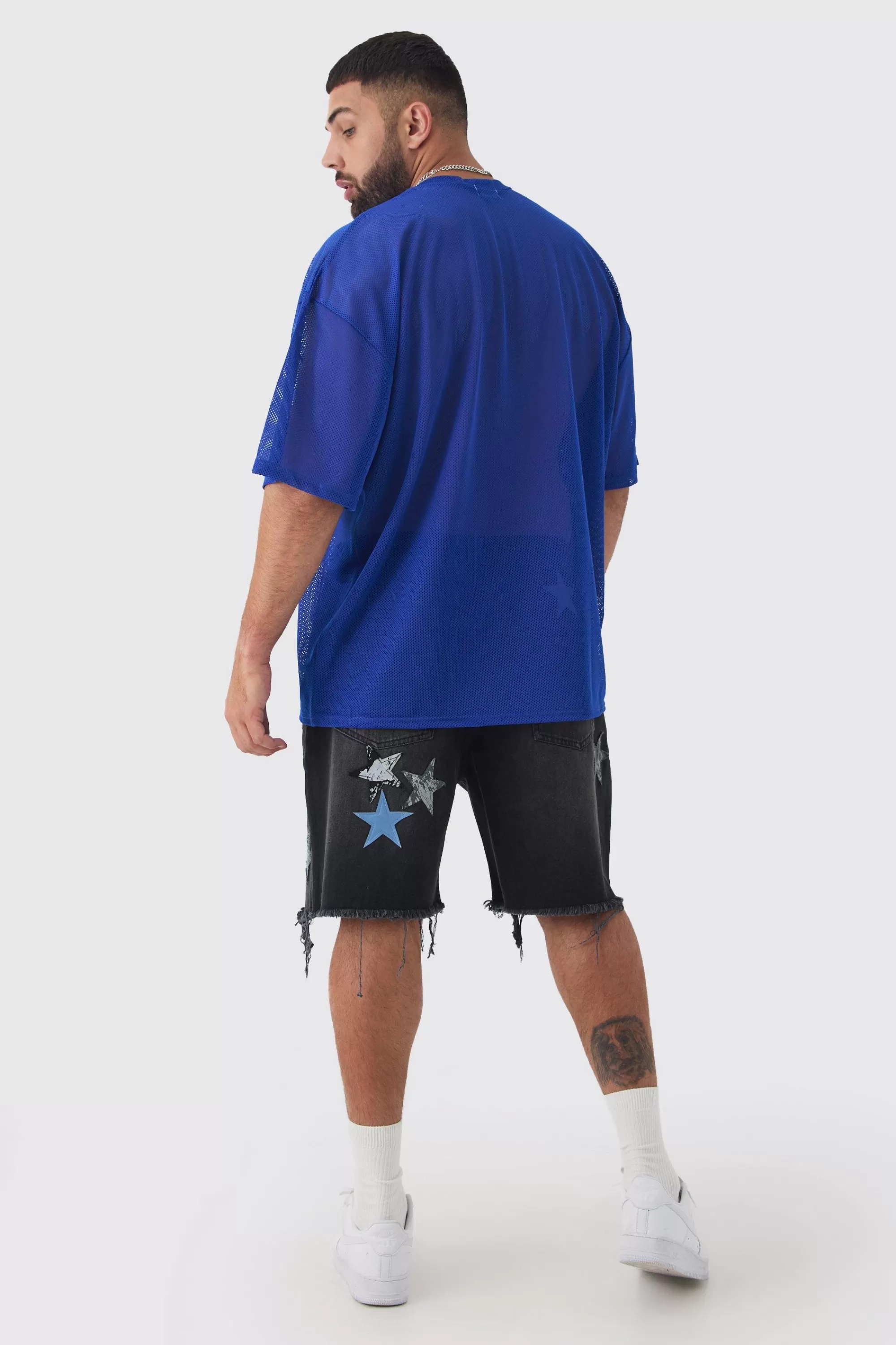 boohooMAN Plus New York Printed Mesh Varsity T-shirt In Blue | UK royal Discount